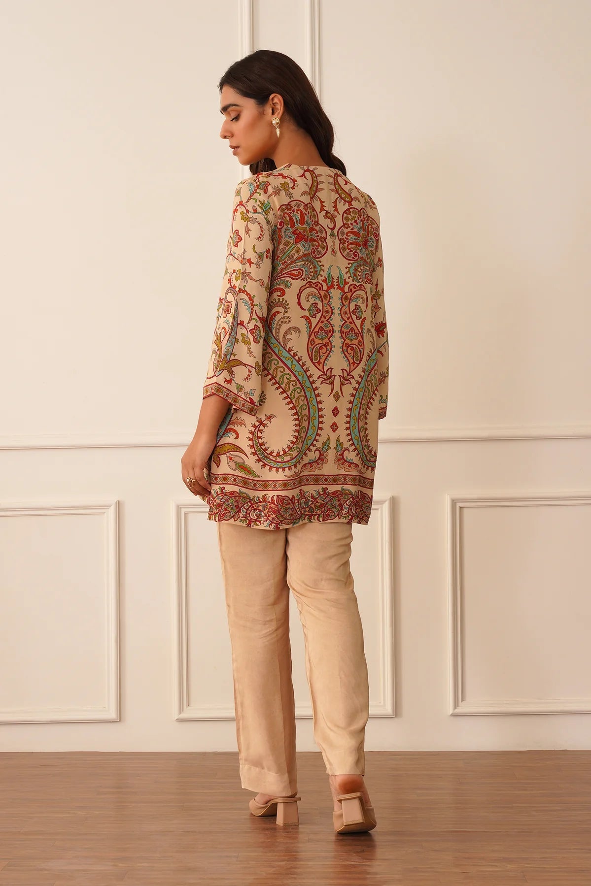 Beige Printed crepe neautiful co-ord set