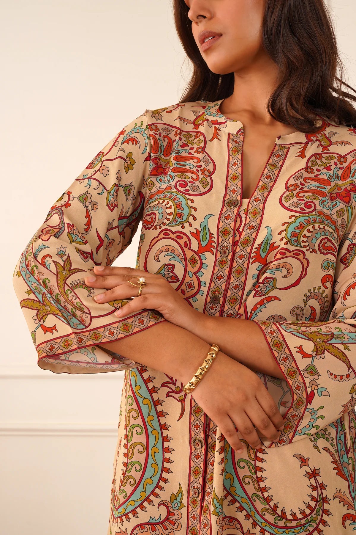 Beige Printed crepe neautiful co-ord set