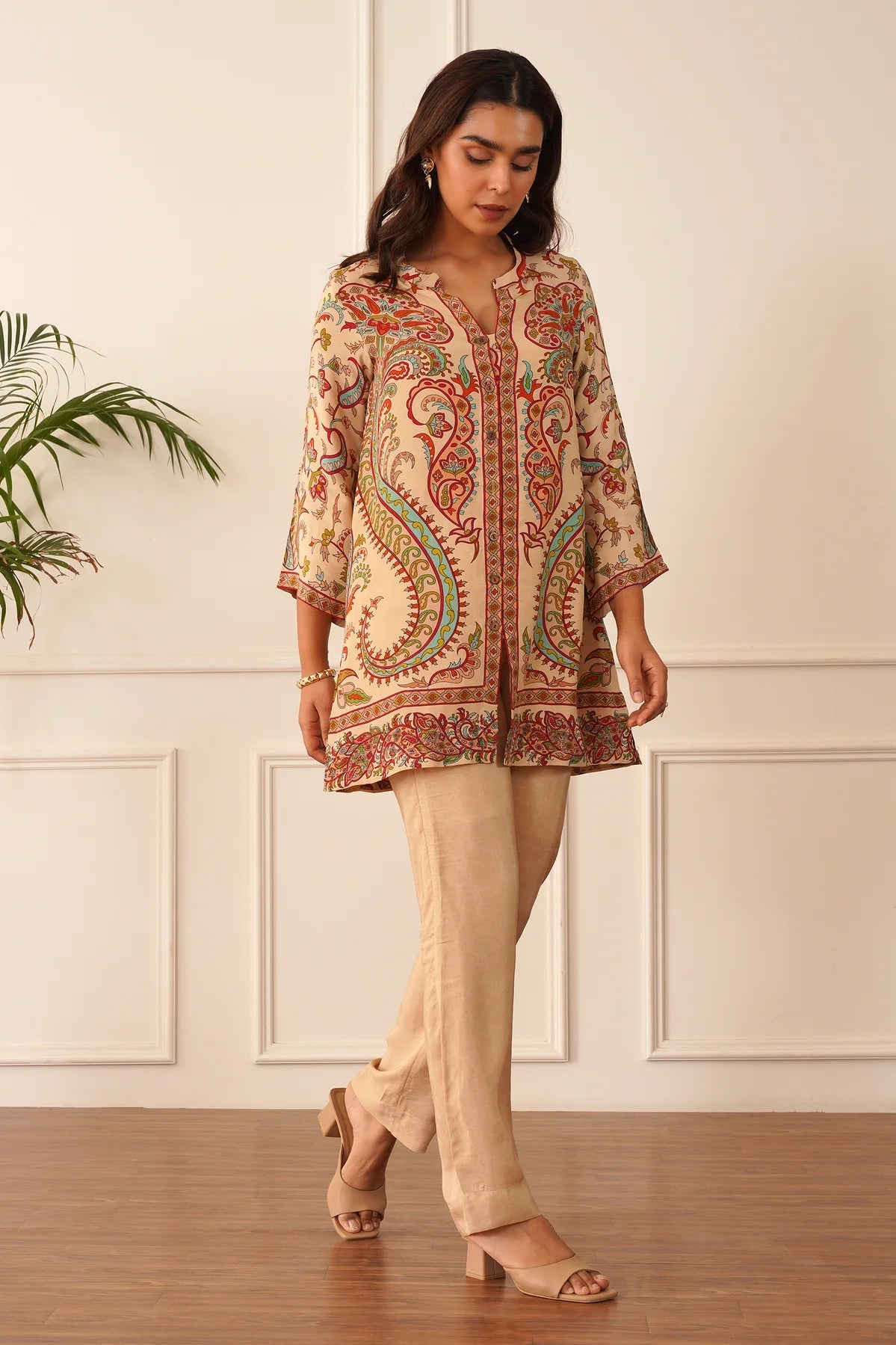 Beige Printed crepe neautiful co-ord set