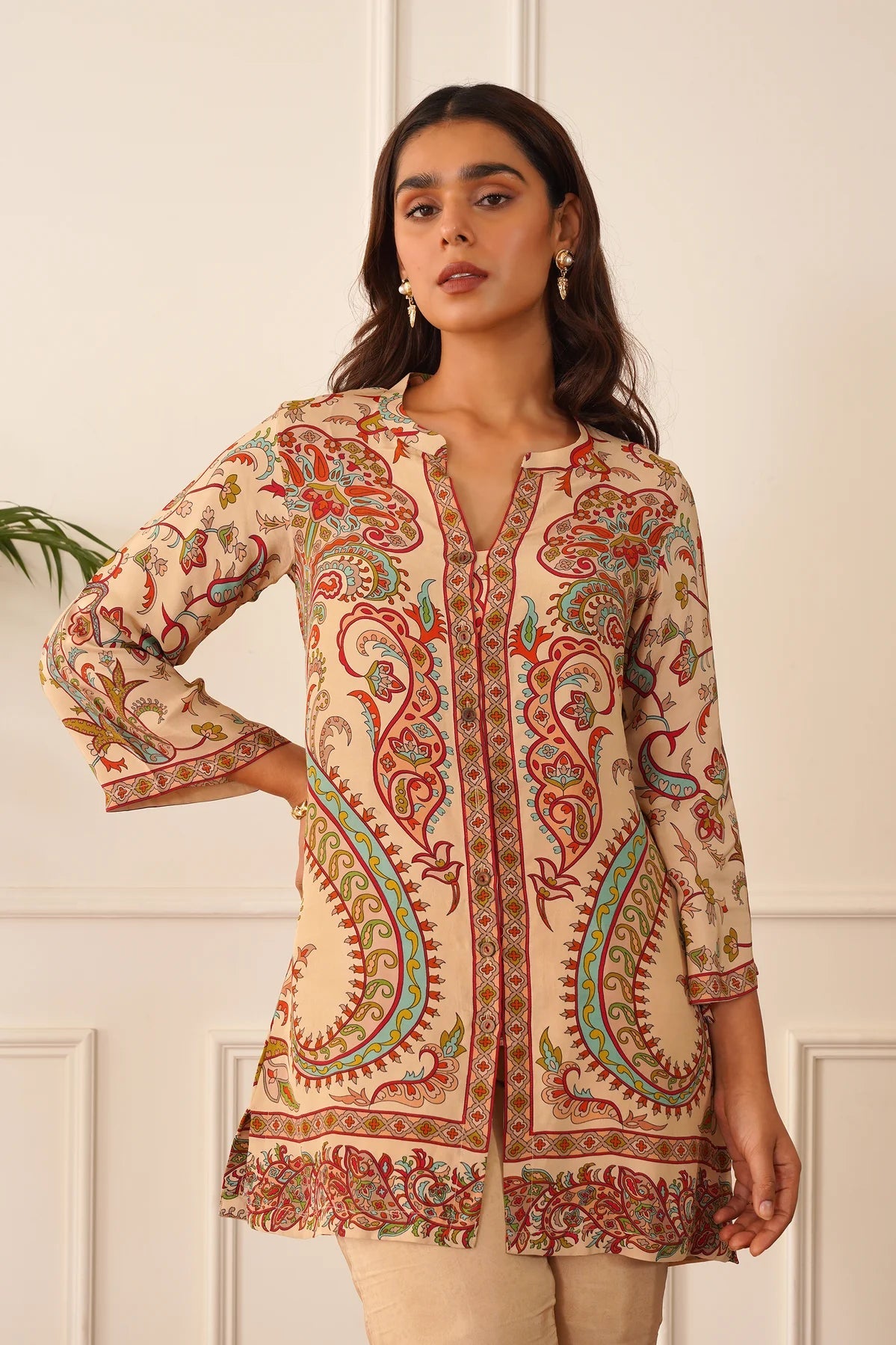 Beige Printed crepe neautiful co-ord set