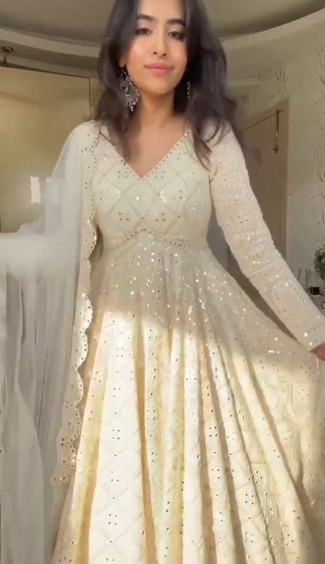 LAKHNAWI EMBROIDERED GEORGETTE ANARKALI FULLY STITCHED SUIT SET WHITE