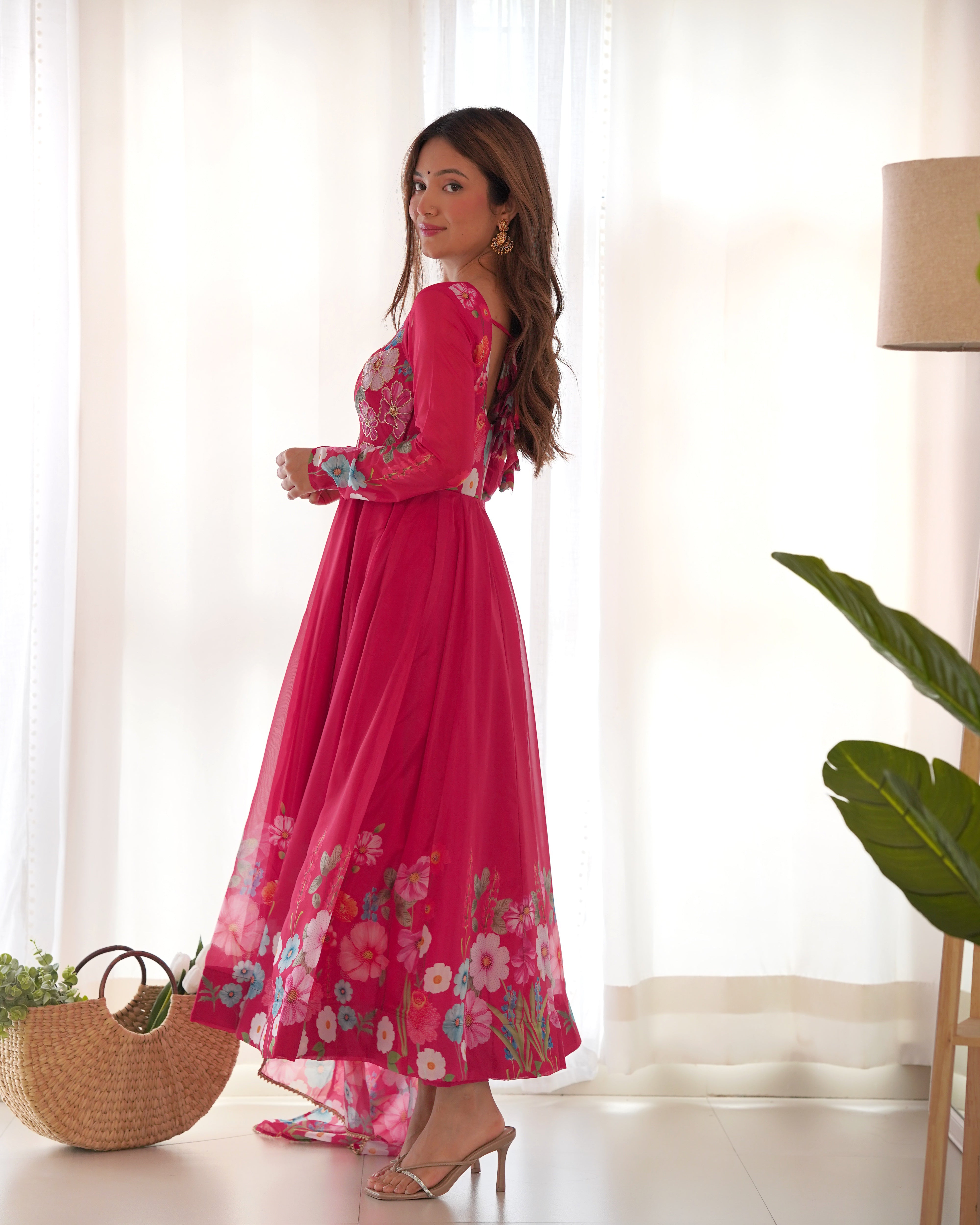 Floral SOFT ORGANJA SILK FABRIC FULLY FLAIR KALI PATTERN AND CANVAS PATTA