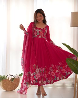 Floral SOFT ORGANJA SILK FABRIC FULLY FLAIR KALI PATTERN AND CANVAS PATTA