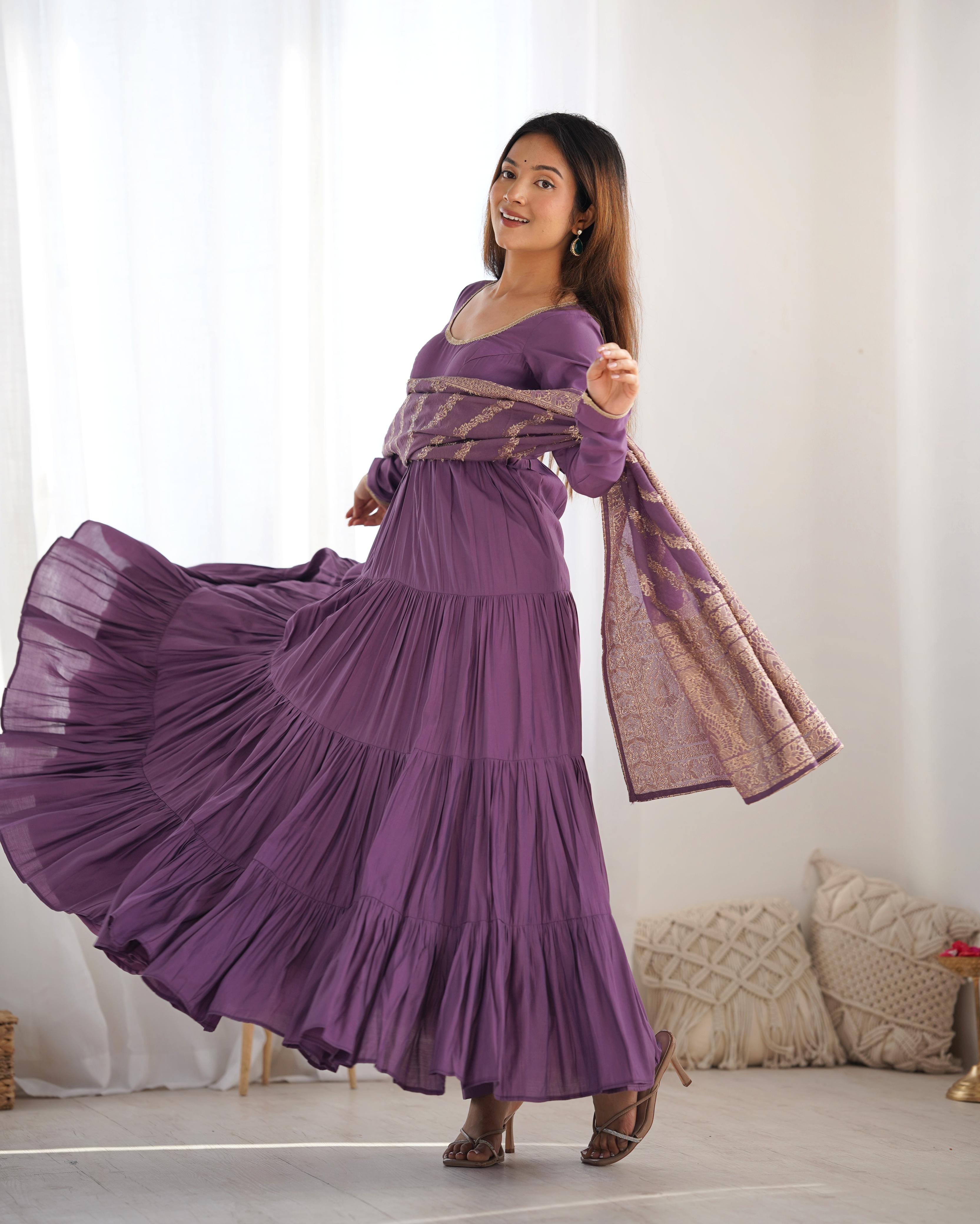 PURE ROMANSILK CHANDERI FABRIC FULLY FLAIR ANARKALI