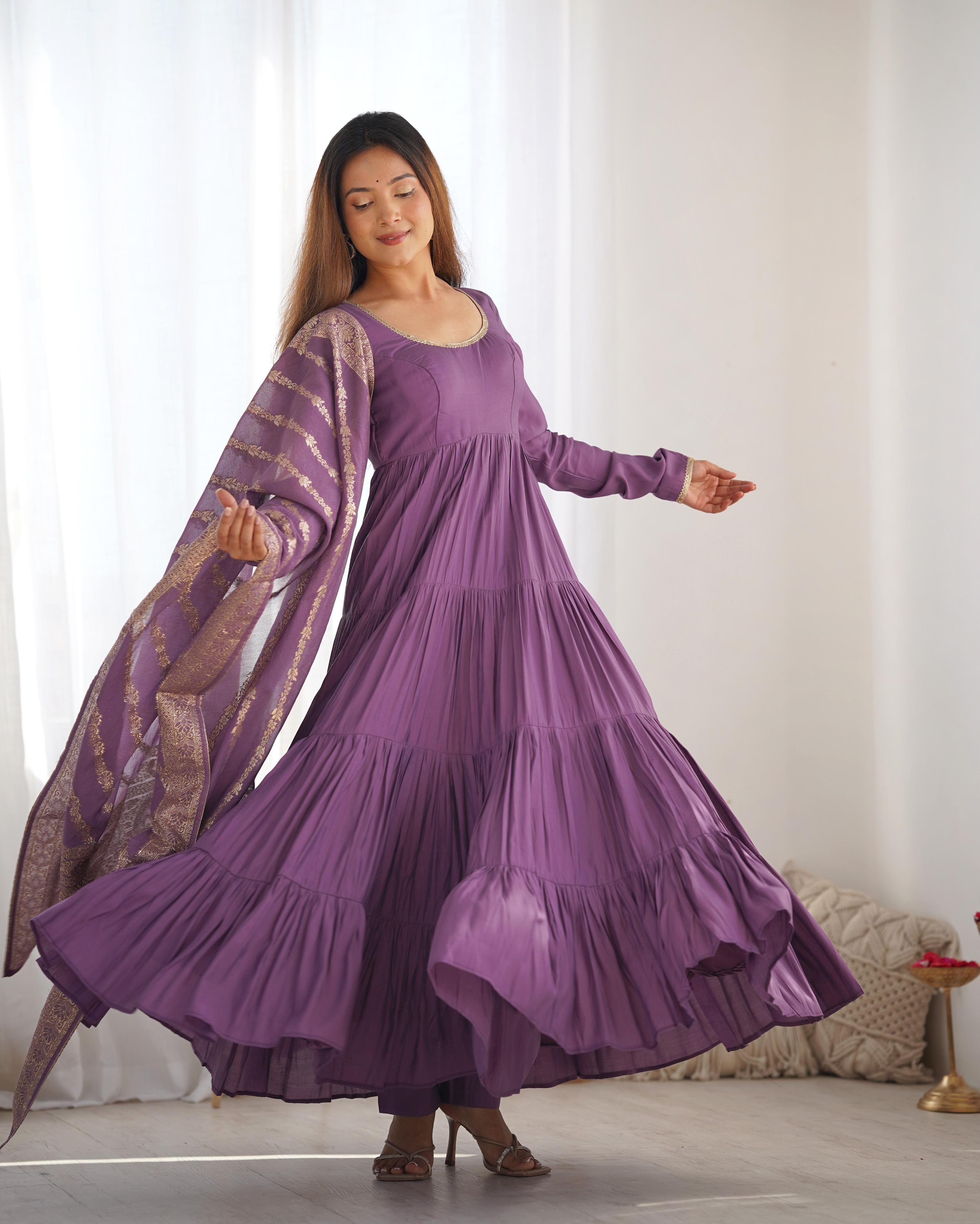 PURE ROMANSILK CHANDERI FABRIC FULLY FLAIR ANARKALI