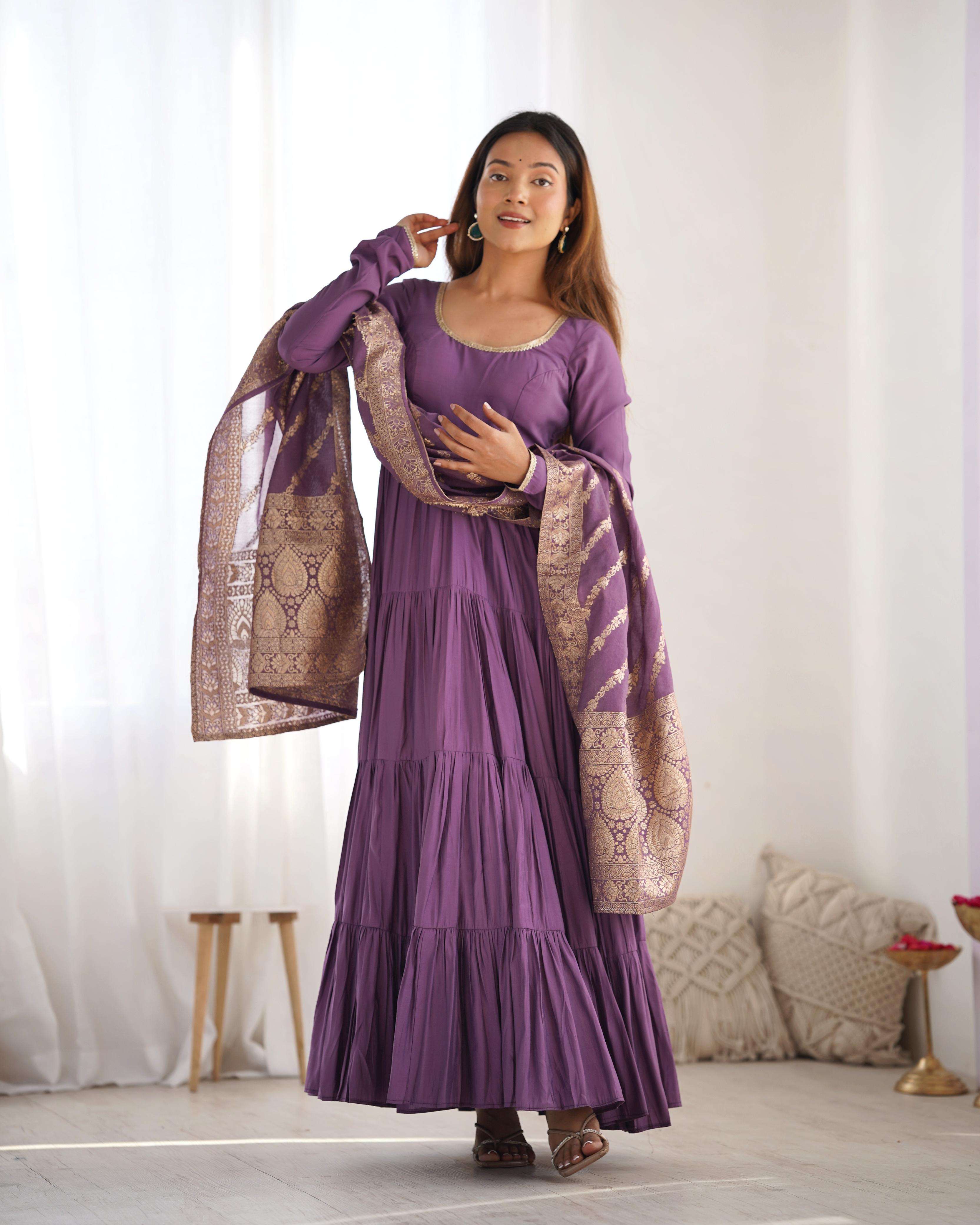 PURE ROMANSILK CHANDERI FABRIC FULLY FLAIR ANARKALI