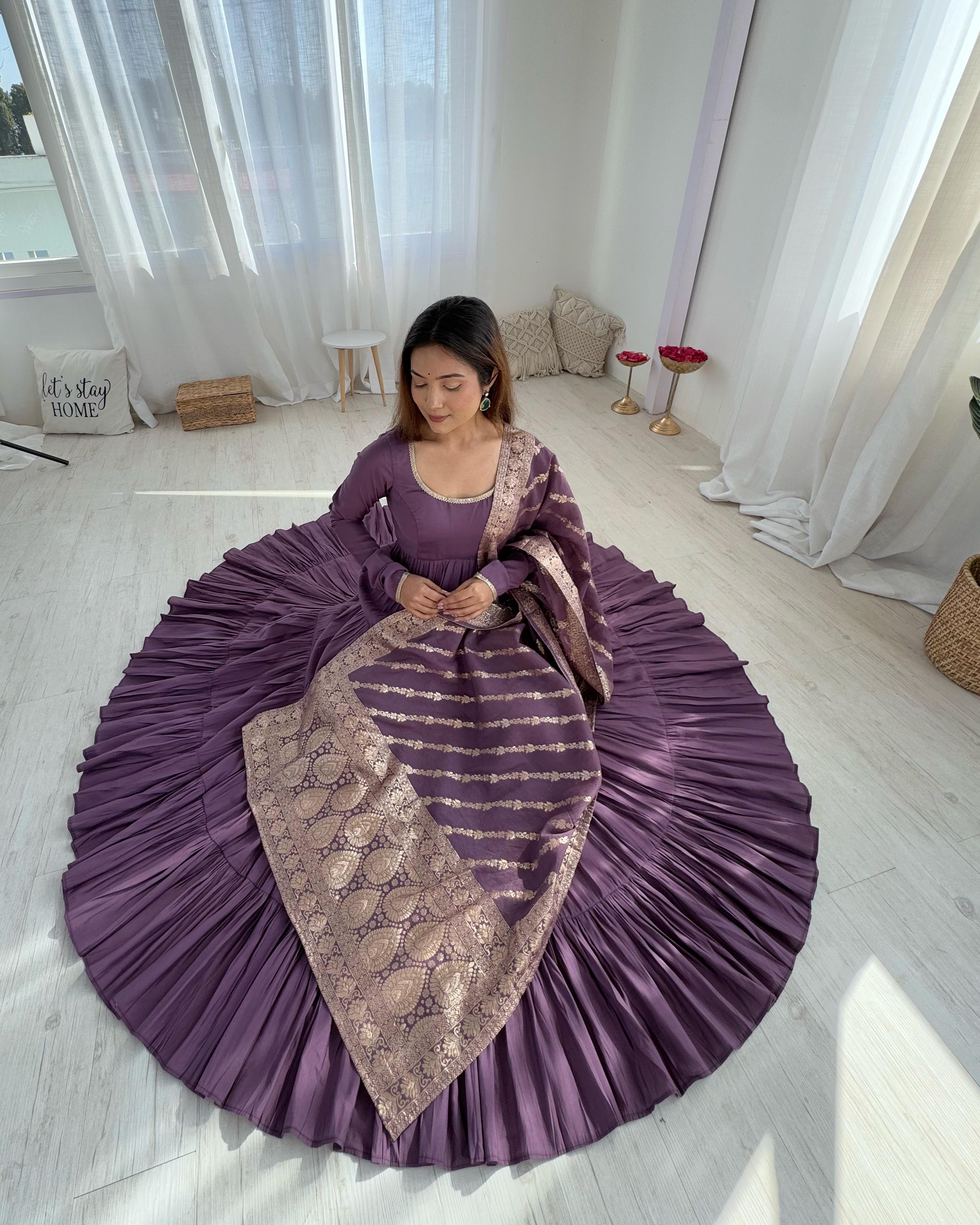 PURE ROMANSILK CHANDERI FABRIC FULLY FLAIR ANARKALI