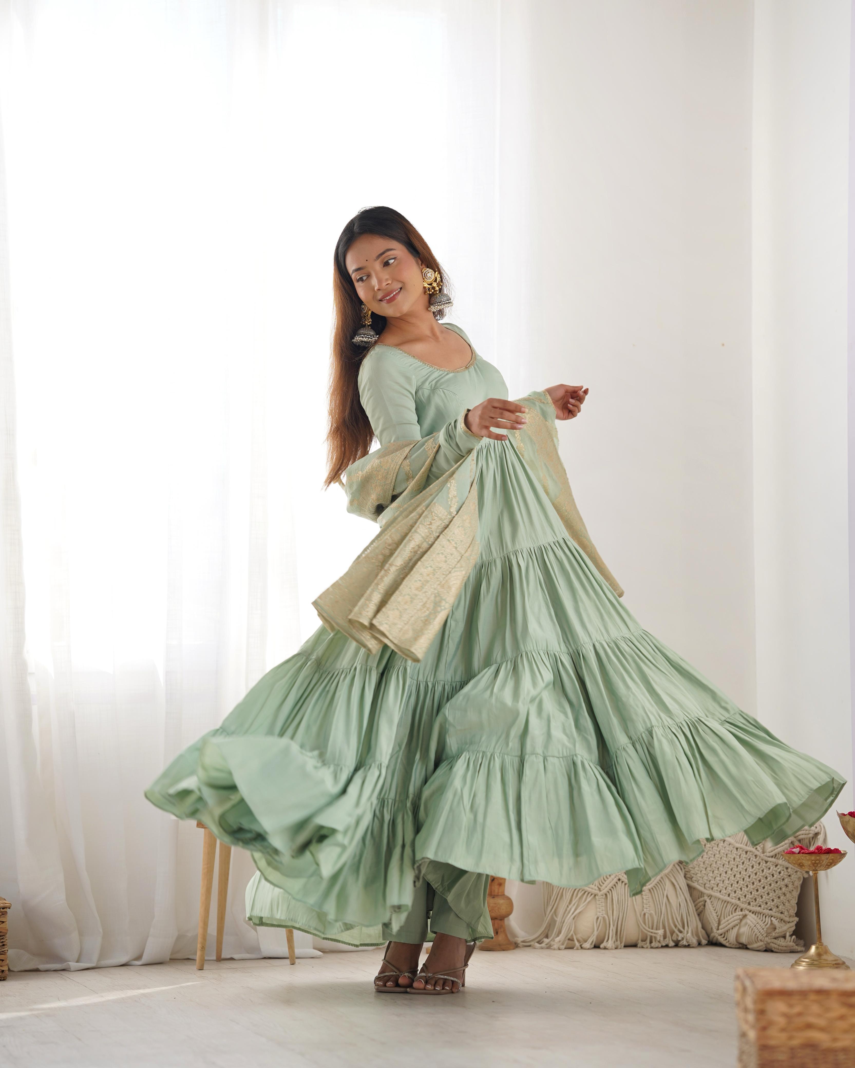 PURE ROMANSILK CHANDERI FABRIC FULLY FLAIR ANARKALI