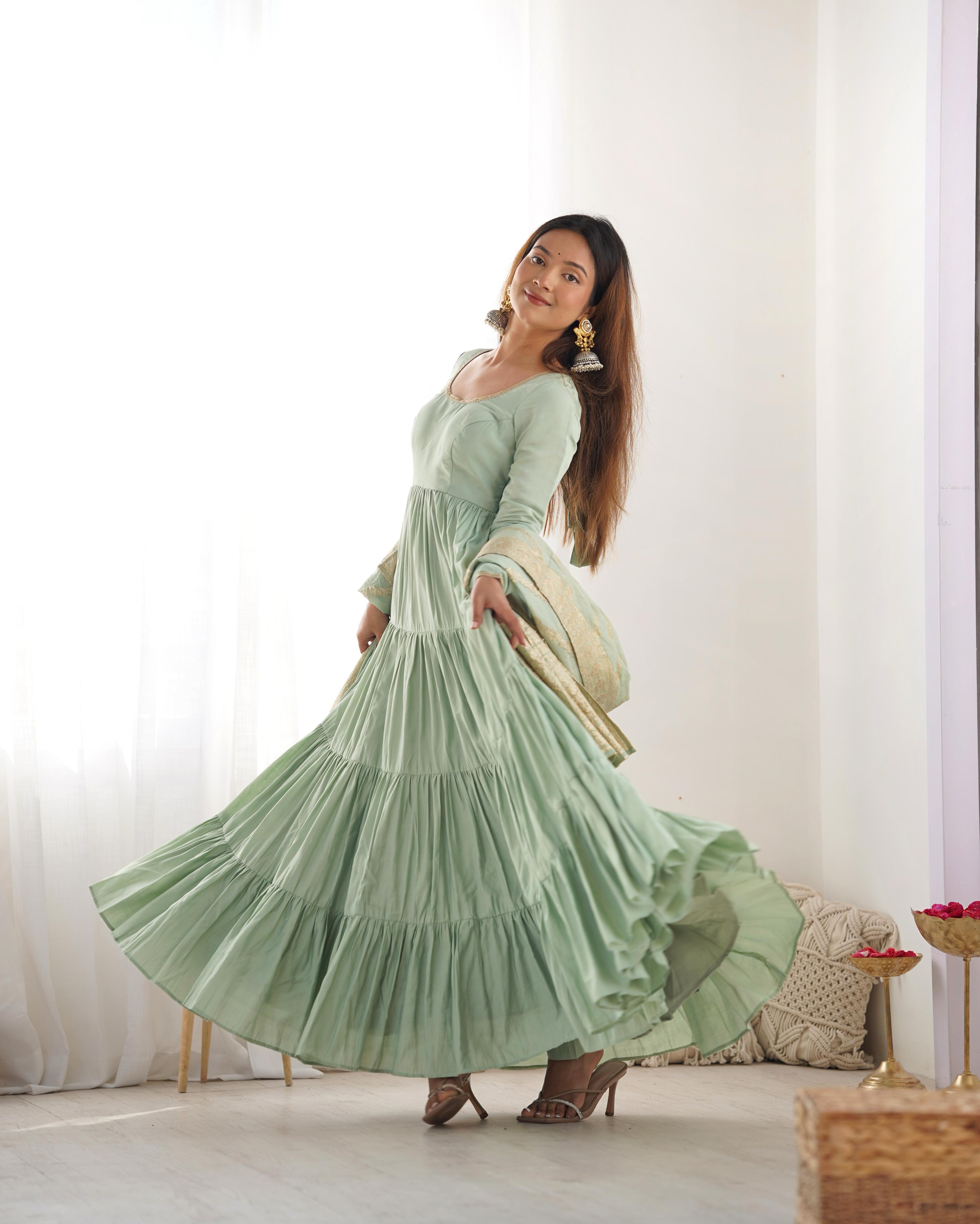 PURE ROMANSILK CHANDERI FABRIC FULLY FLAIR ANARKALI