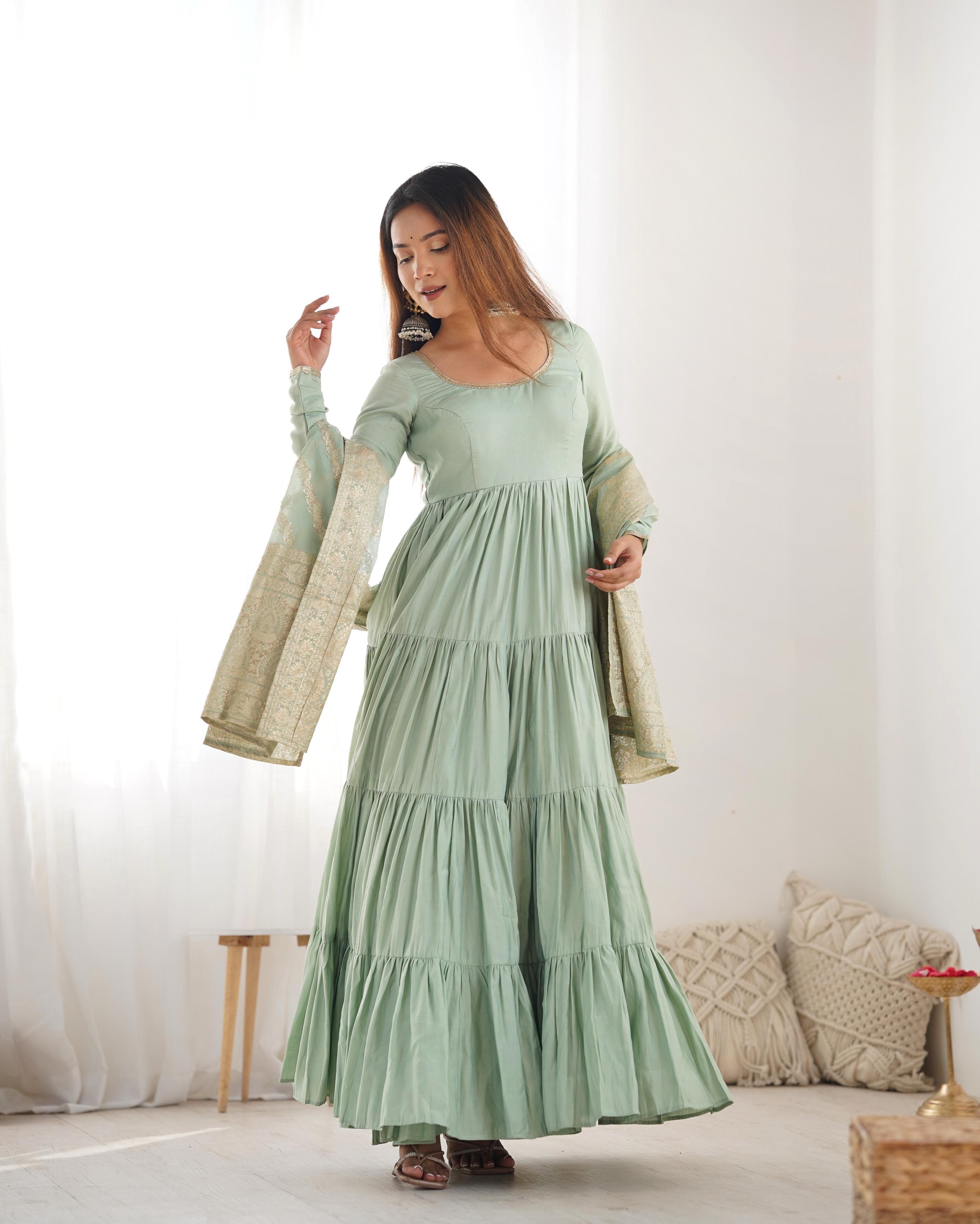 PURE ROMANSILK CHANDERI FABRIC FULLY FLAIR ANARKALI