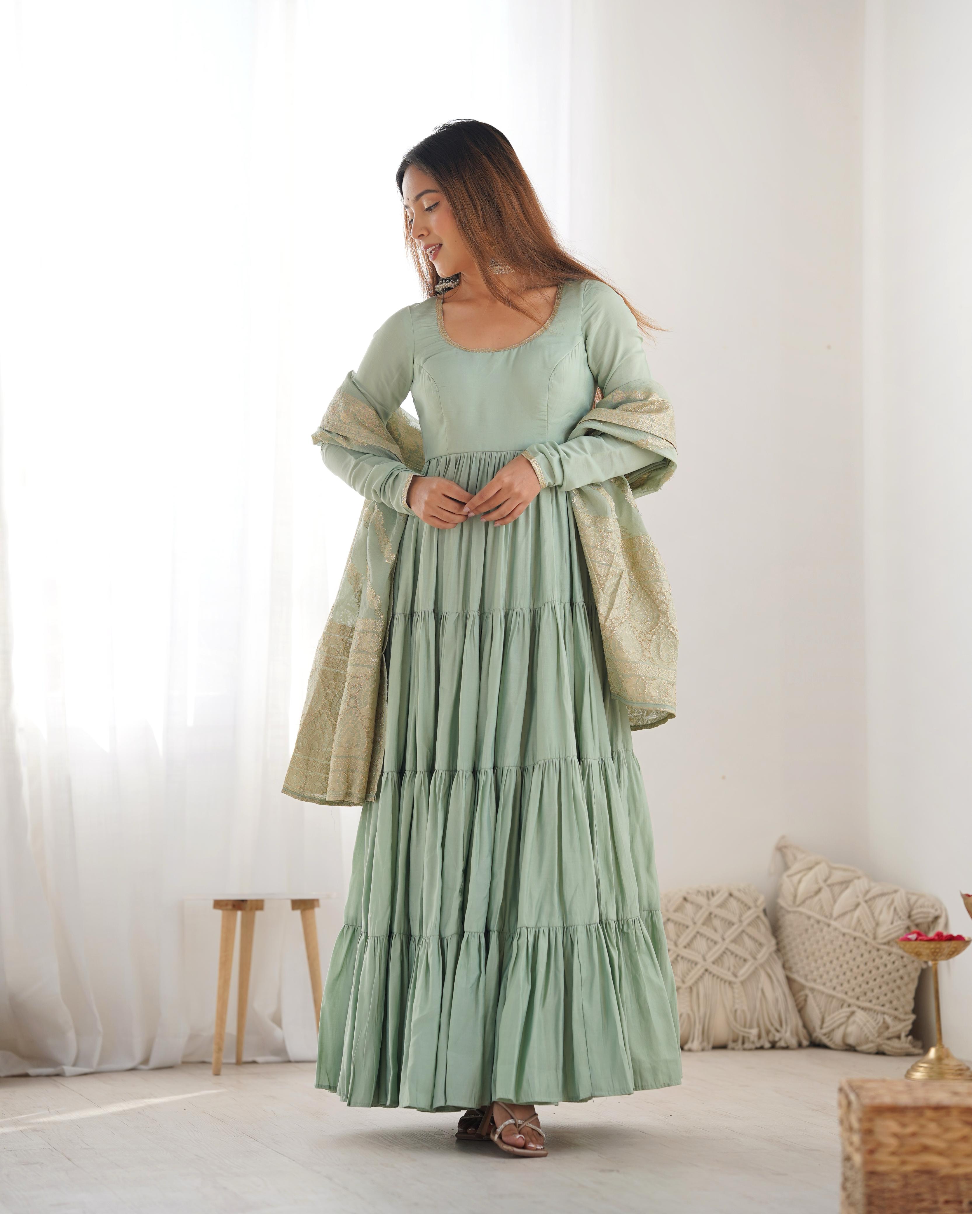 PURE ROMANSILK CHANDERI FABRIC FULLY FLAIR ANARKALI