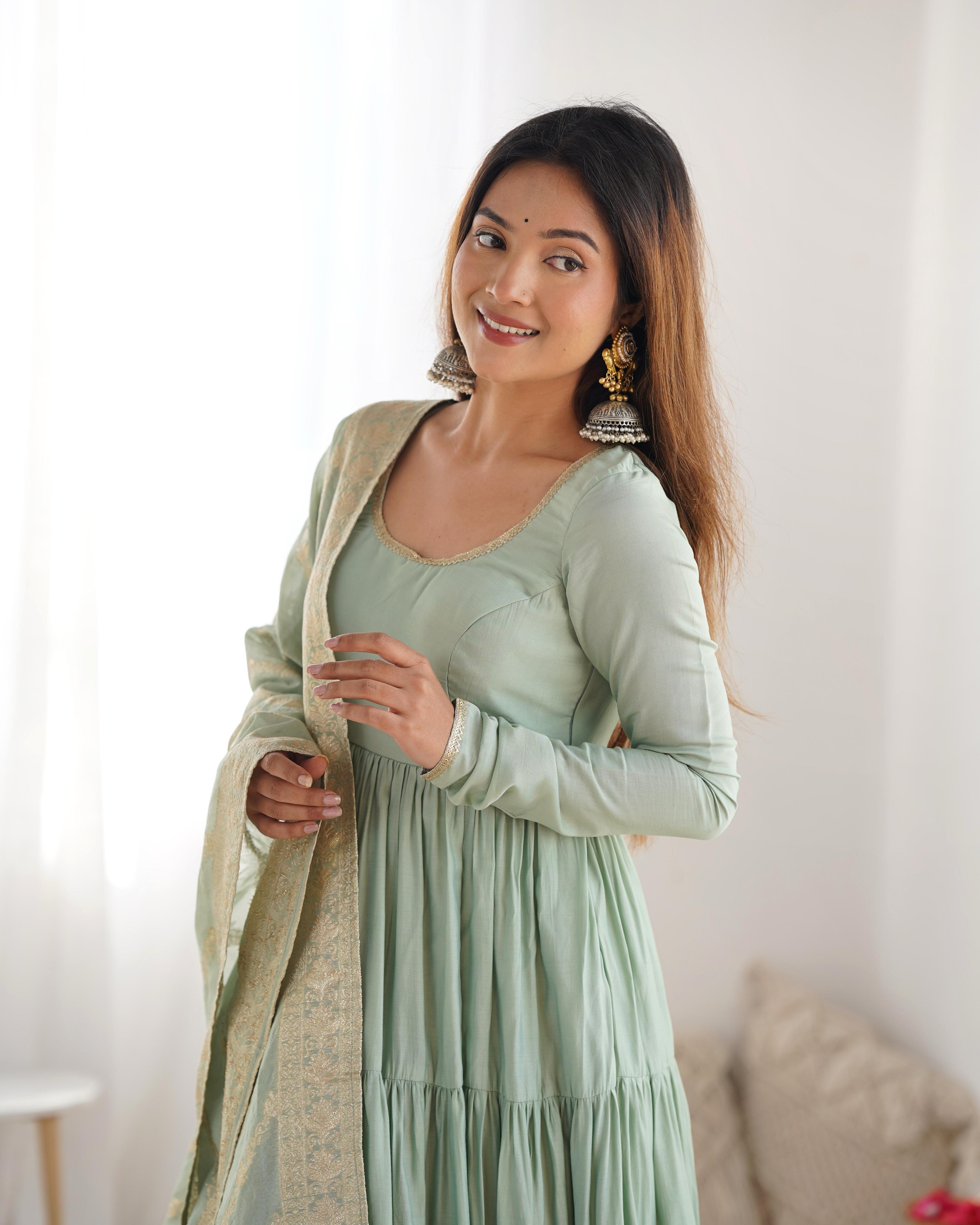 PURE ROMANSILK CHANDERI FABRIC FULLY FLAIR ANARKALI