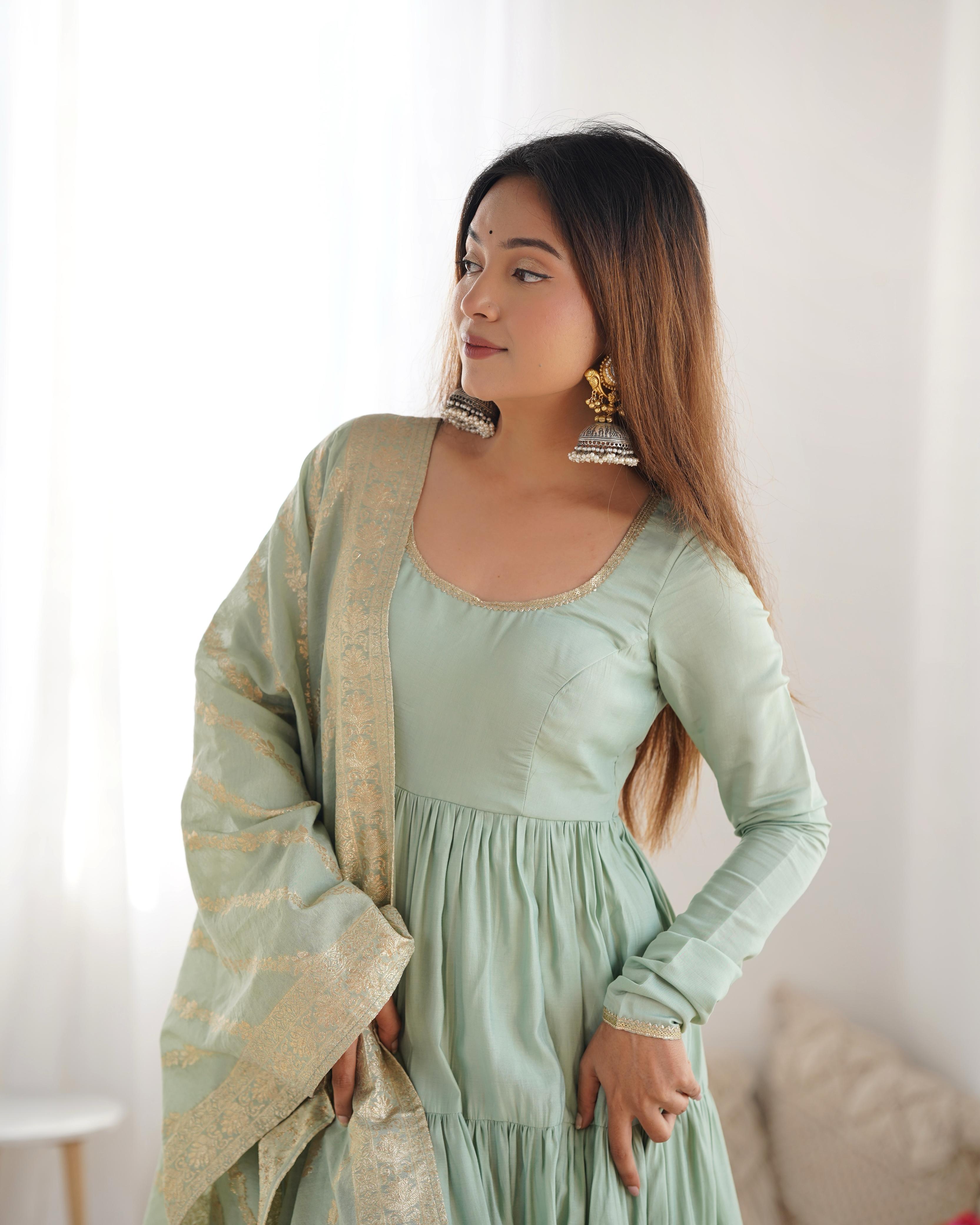 PURE ROMANSILK CHANDERI FABRIC FULLY FLAIR ANARKALI