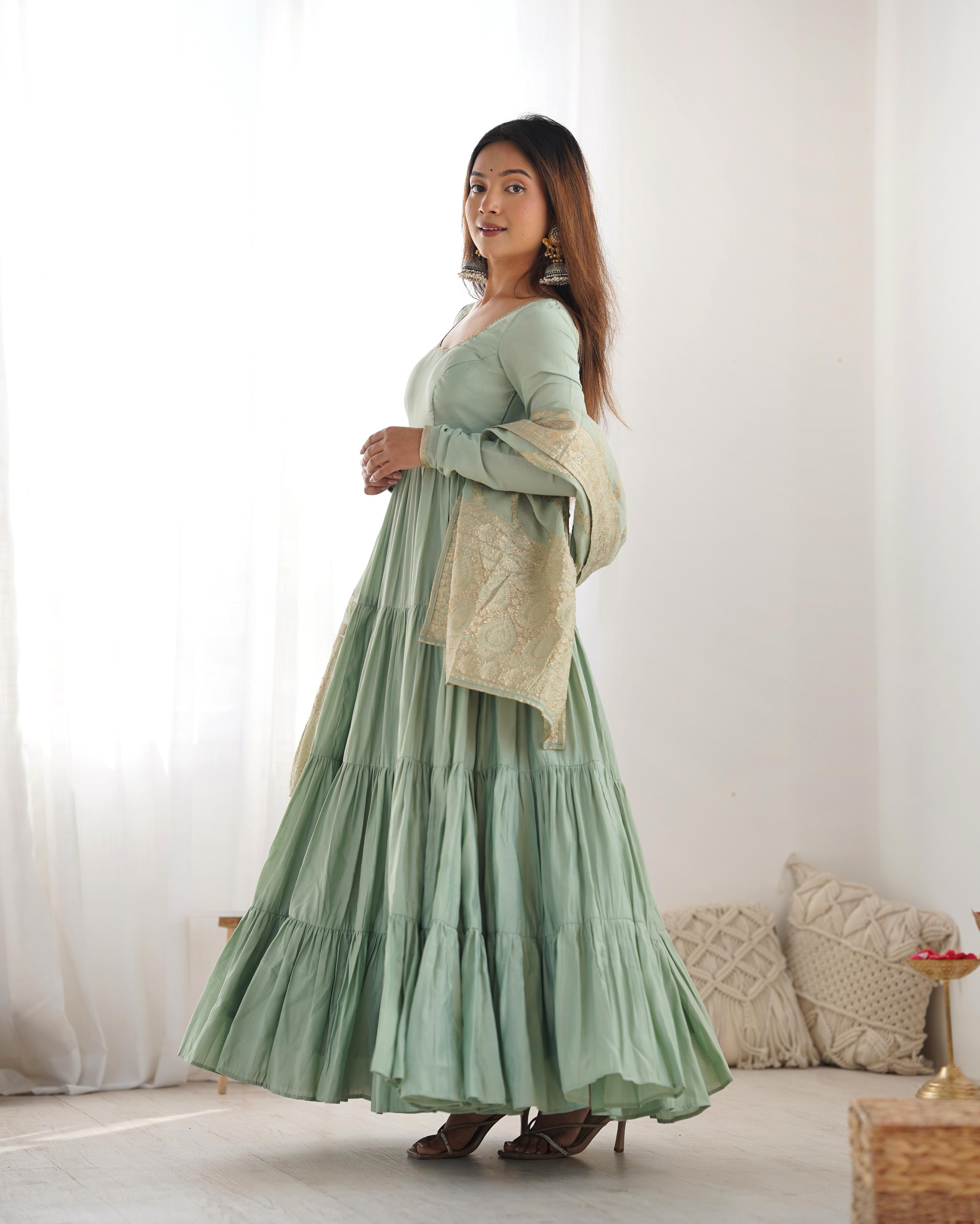 PURE ROMANSILK CHANDERI FABRIC FULLY FLAIR ANARKALI