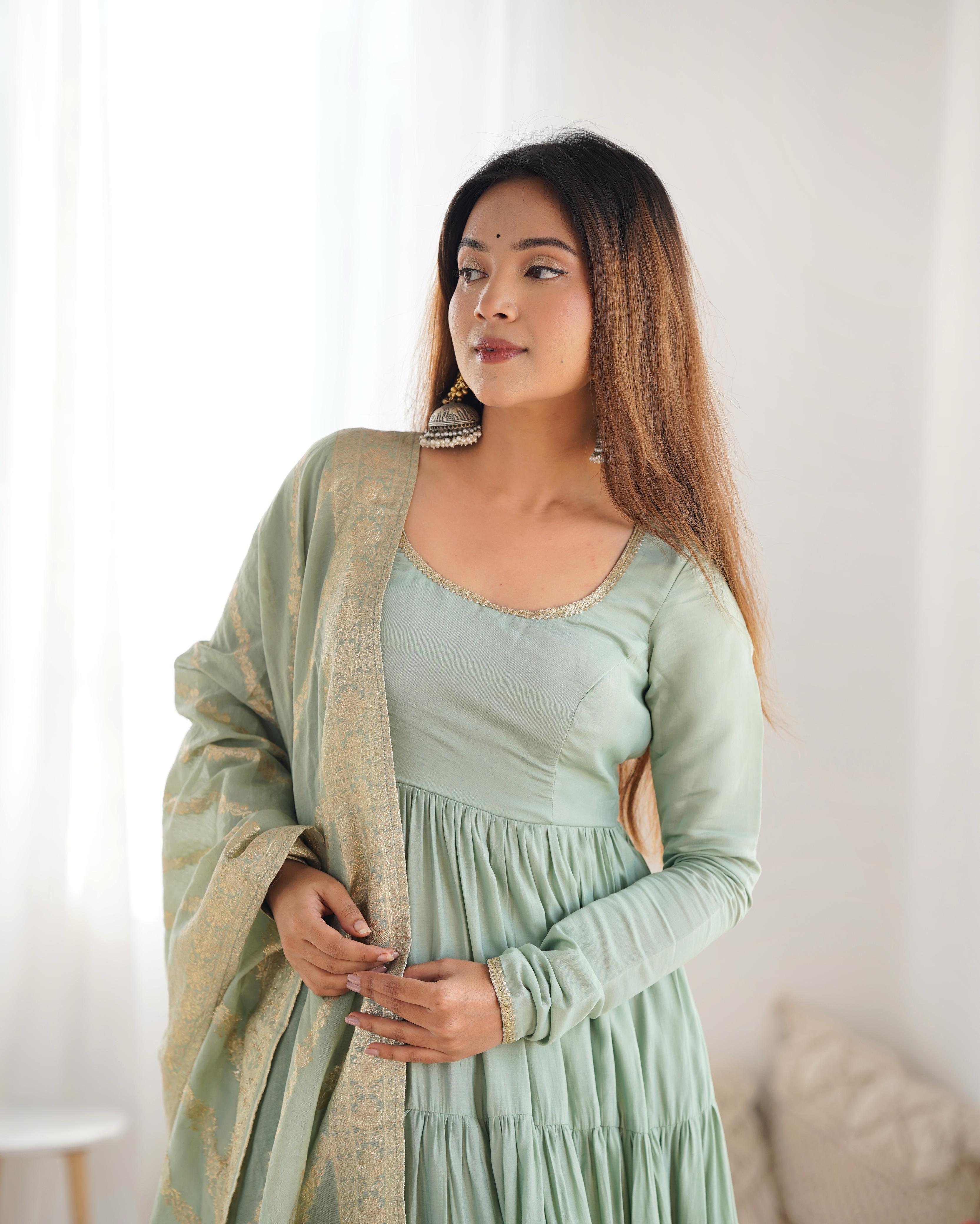 PURE ROMANSILK CHANDERI FABRIC FULLY FLAIR ANARKALI