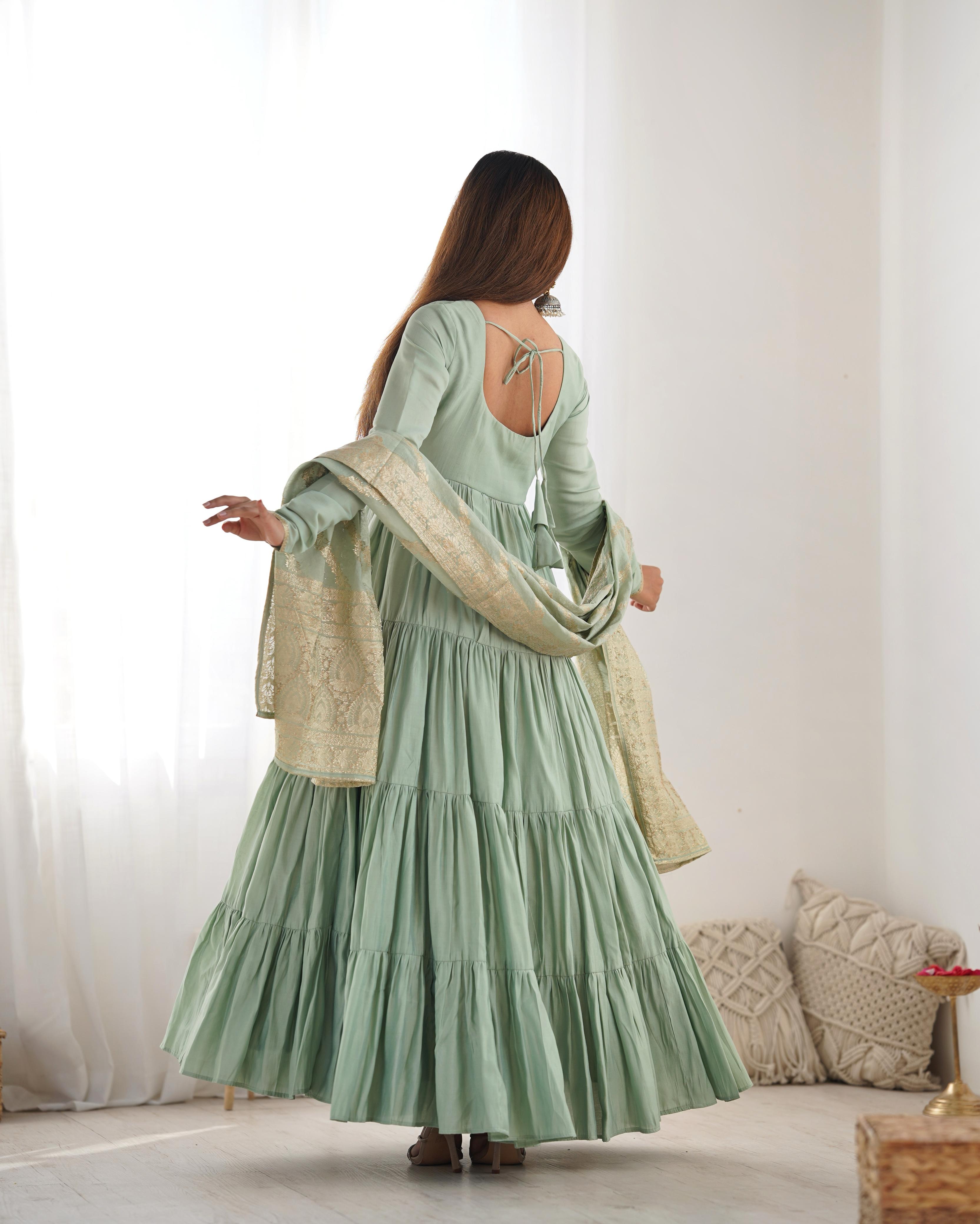 PURE ROMANSILK CHANDERI FABRIC FULLY FLAIR ANARKALI
