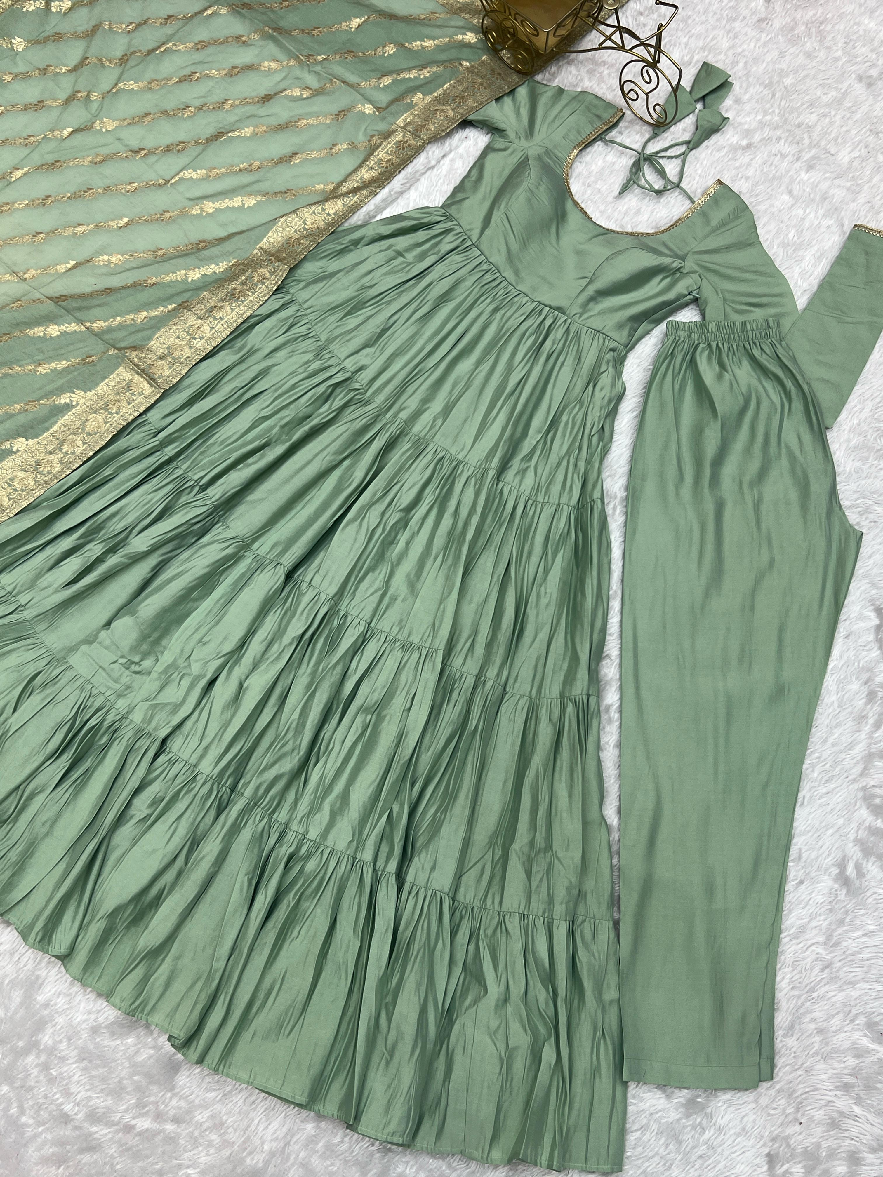 PURE ROMANSILK CHANDERI FABRIC FULLY FLAIR ANARKALI