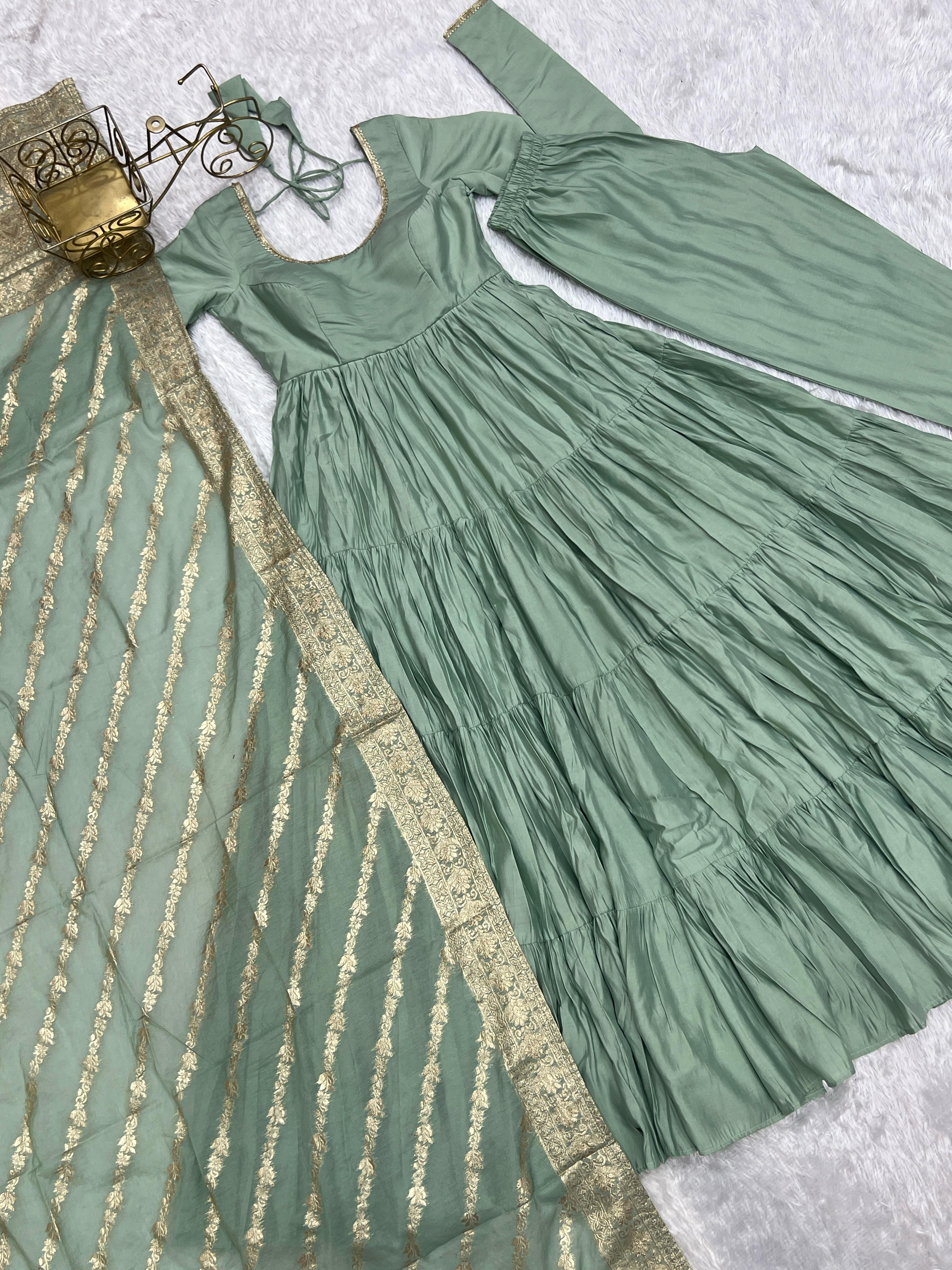 PURE ROMANSILK CHANDERI FABRIC FULLY FLAIR ANARKALI