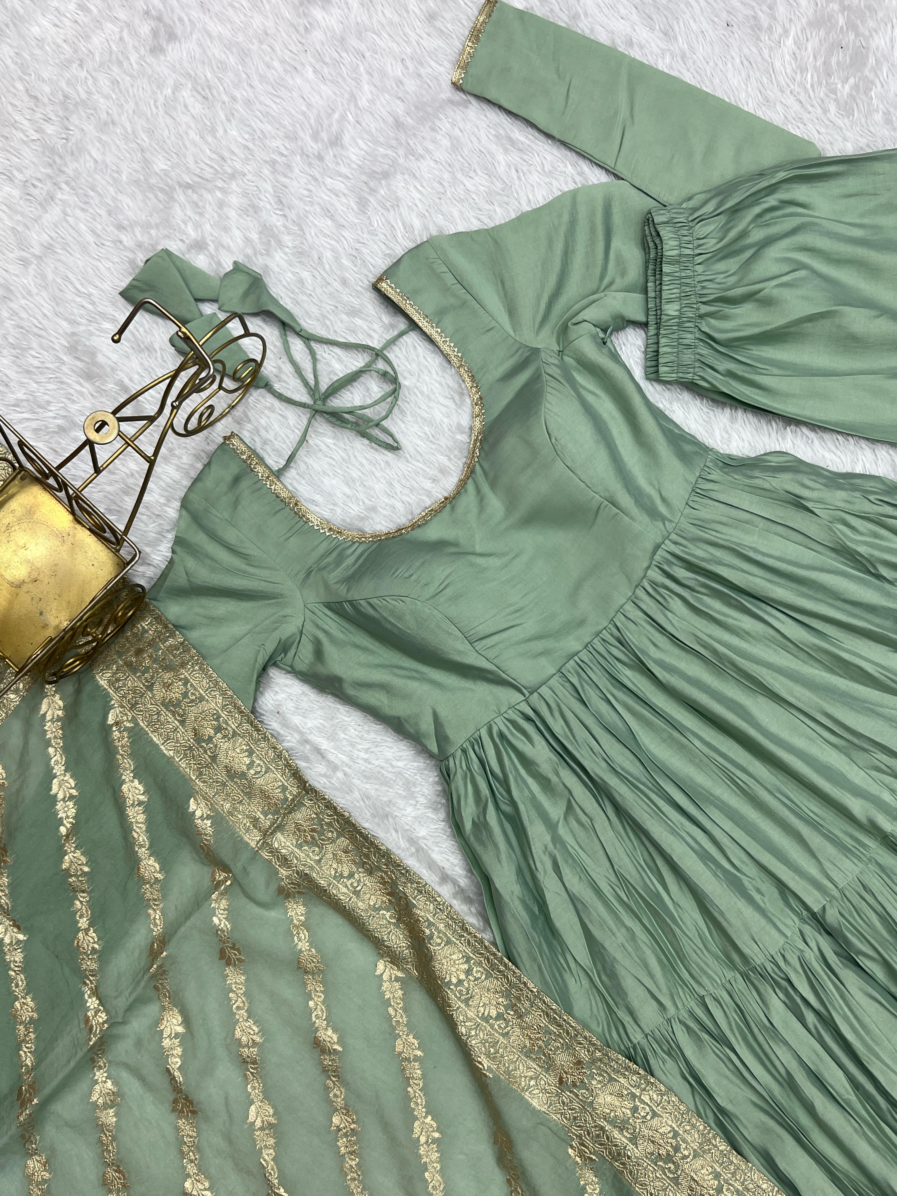 PURE ROMANSILK CHANDERI FABRIC FULLY FLAIR ANARKALI