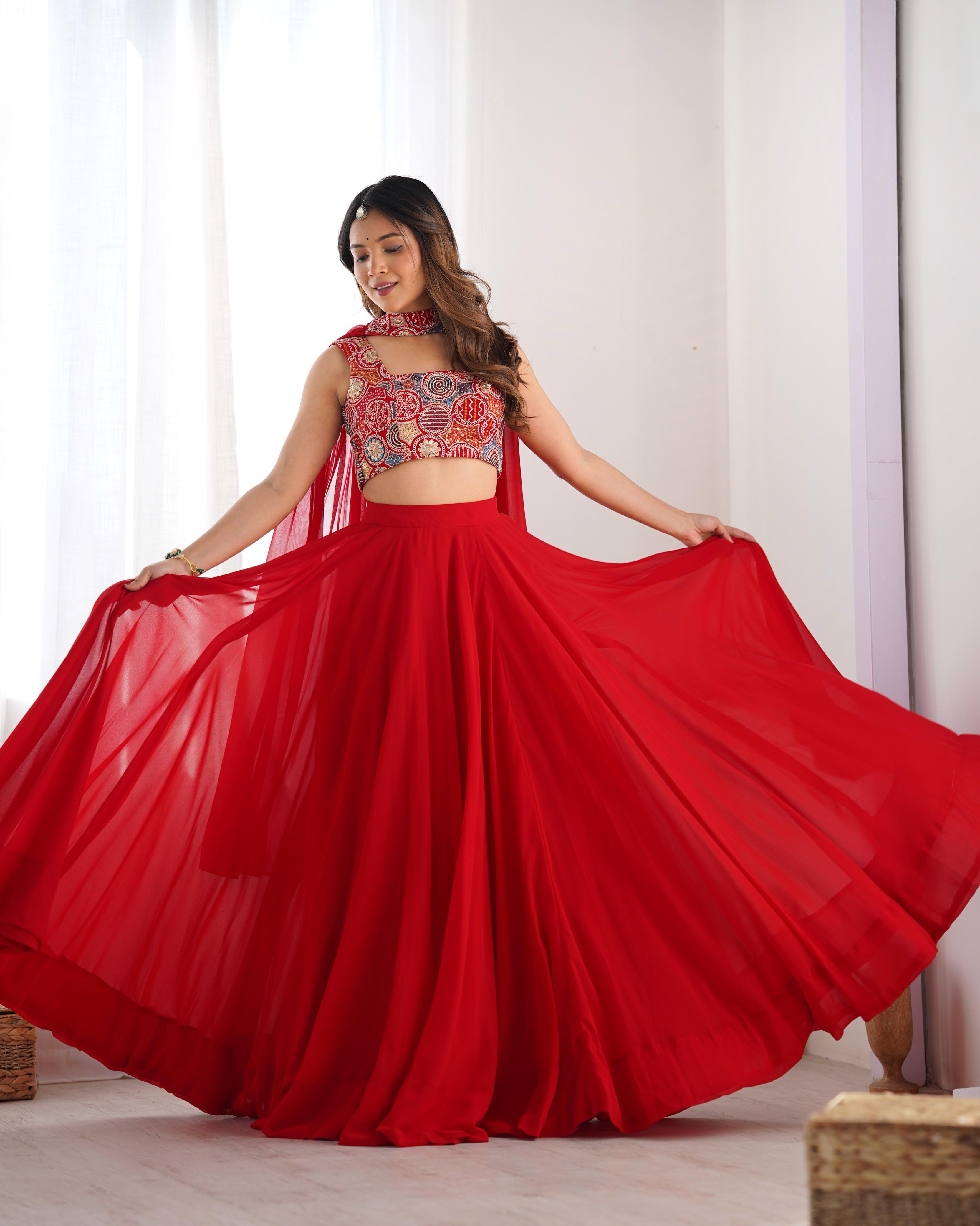 Red Beautiful Design And Super Lehenga Choli