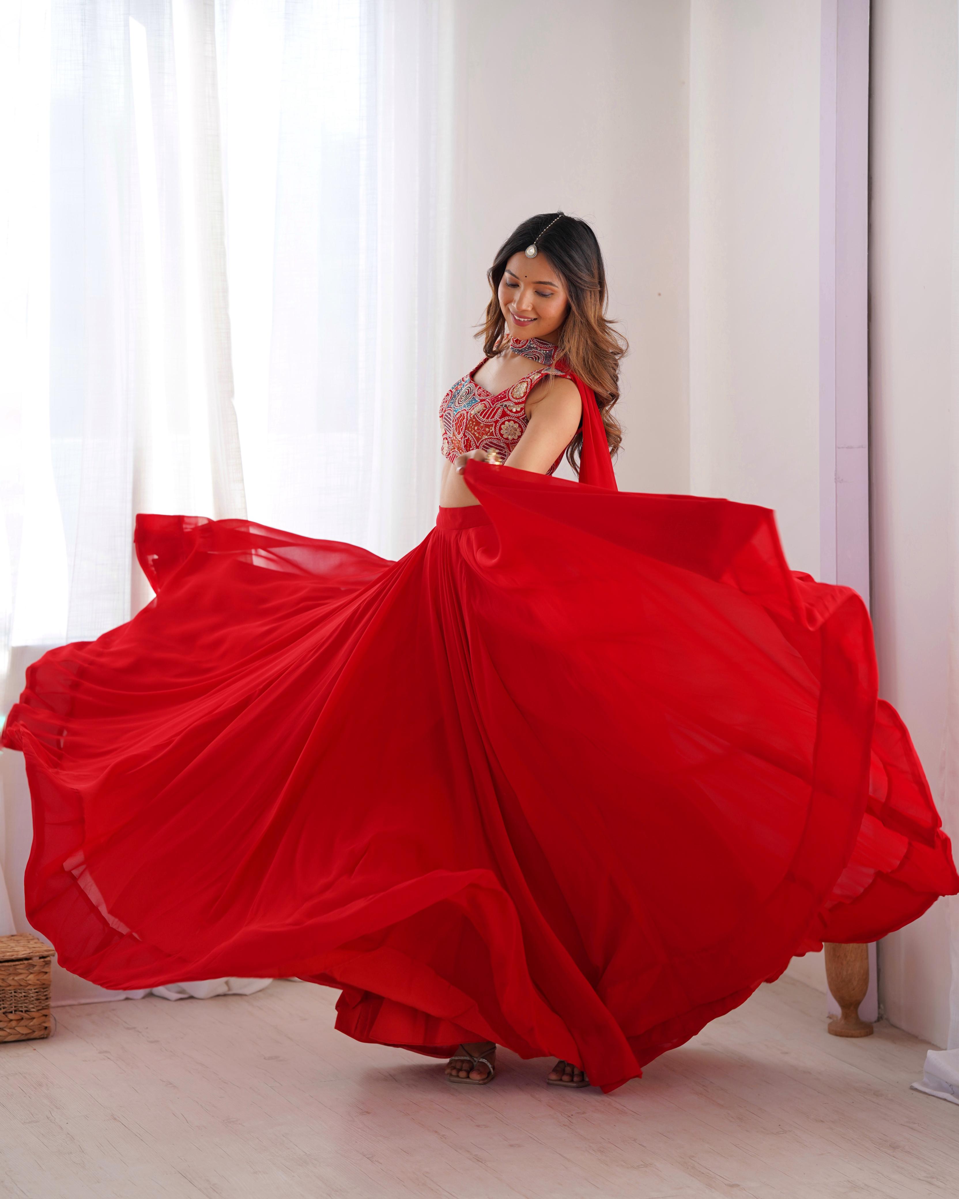 Red Beautiful Design And Super Lehenga Choli