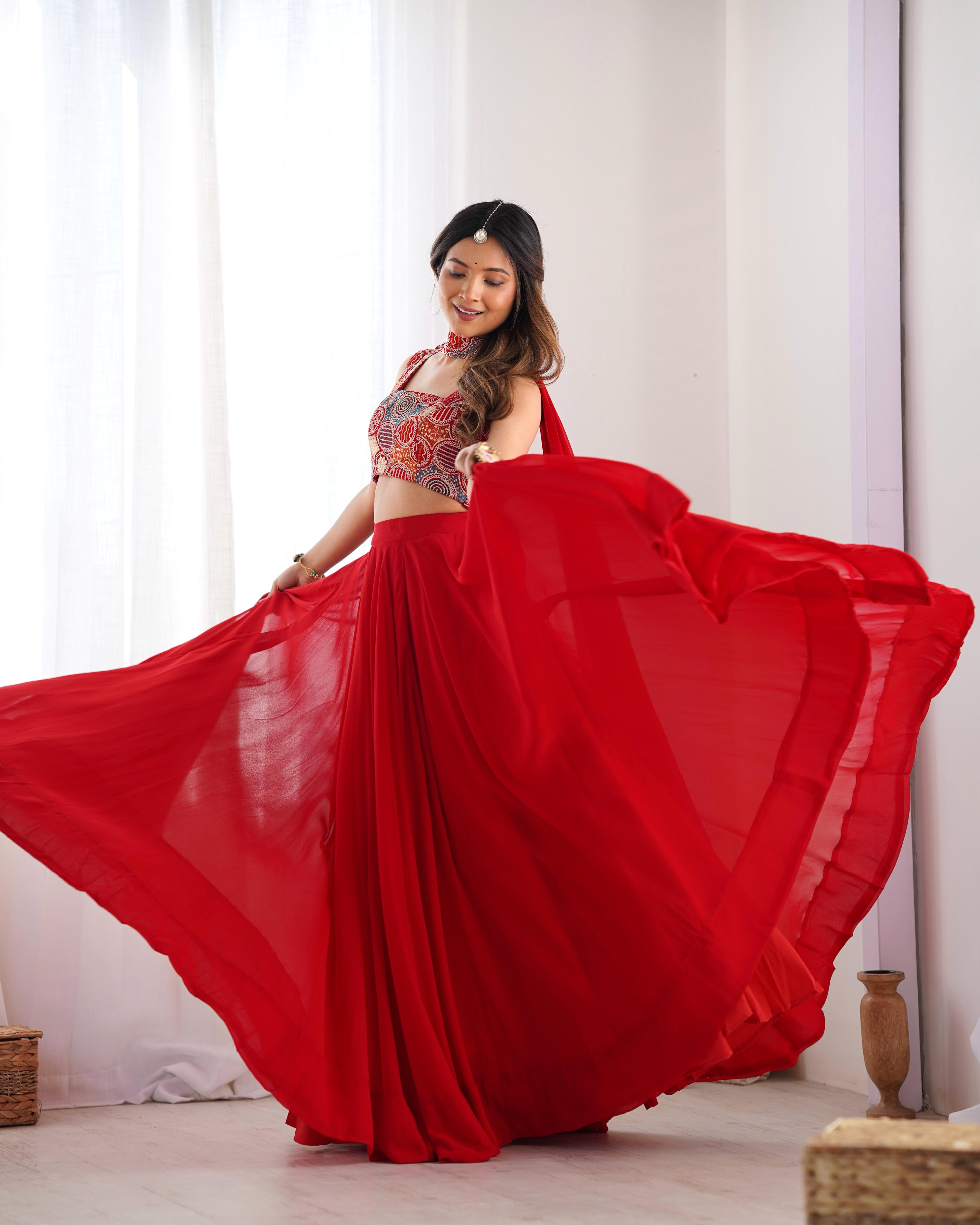 Red Beautiful Design And Super Lehenga Choli