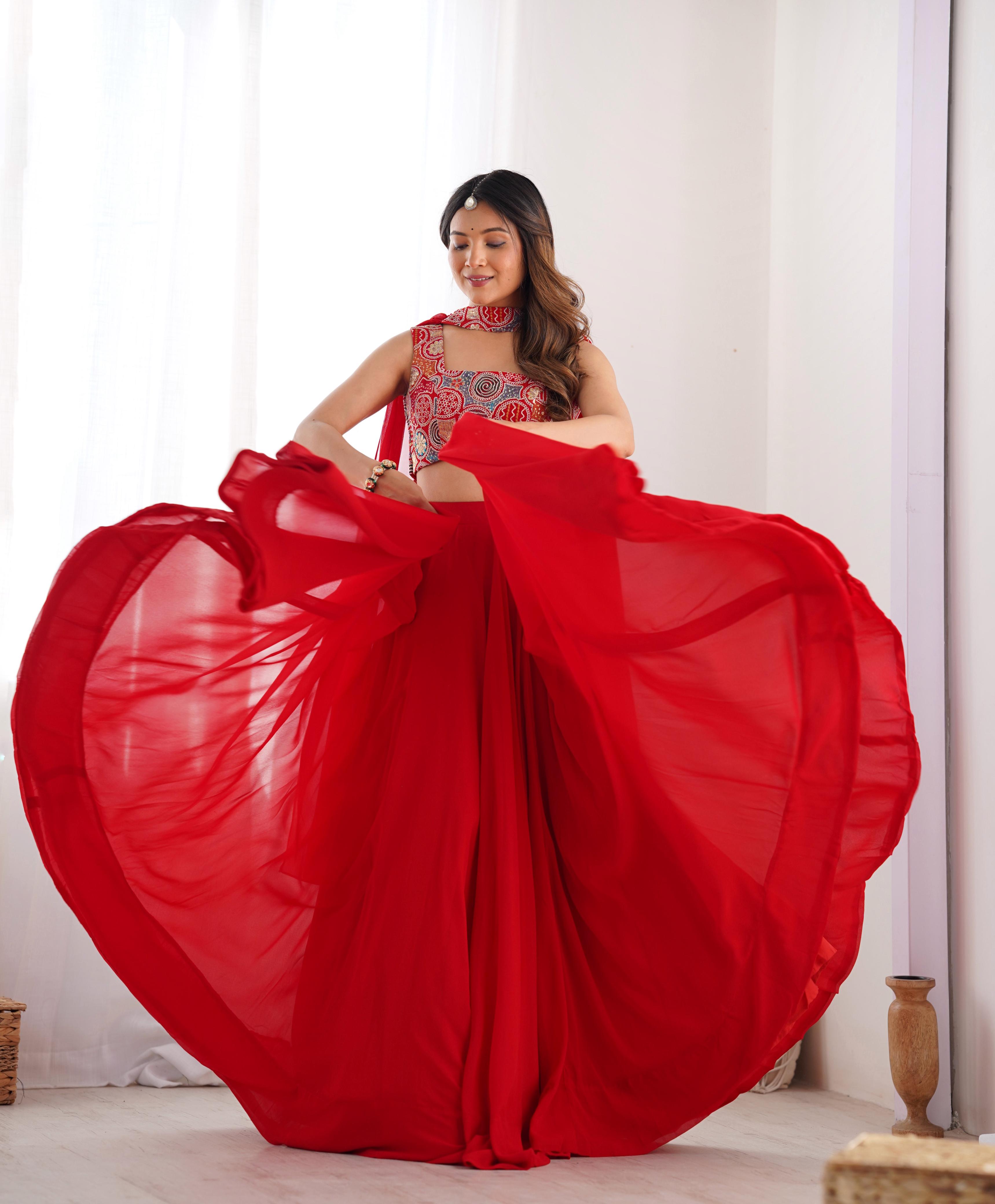 Red Beautiful Design And Super Lehenga Choli