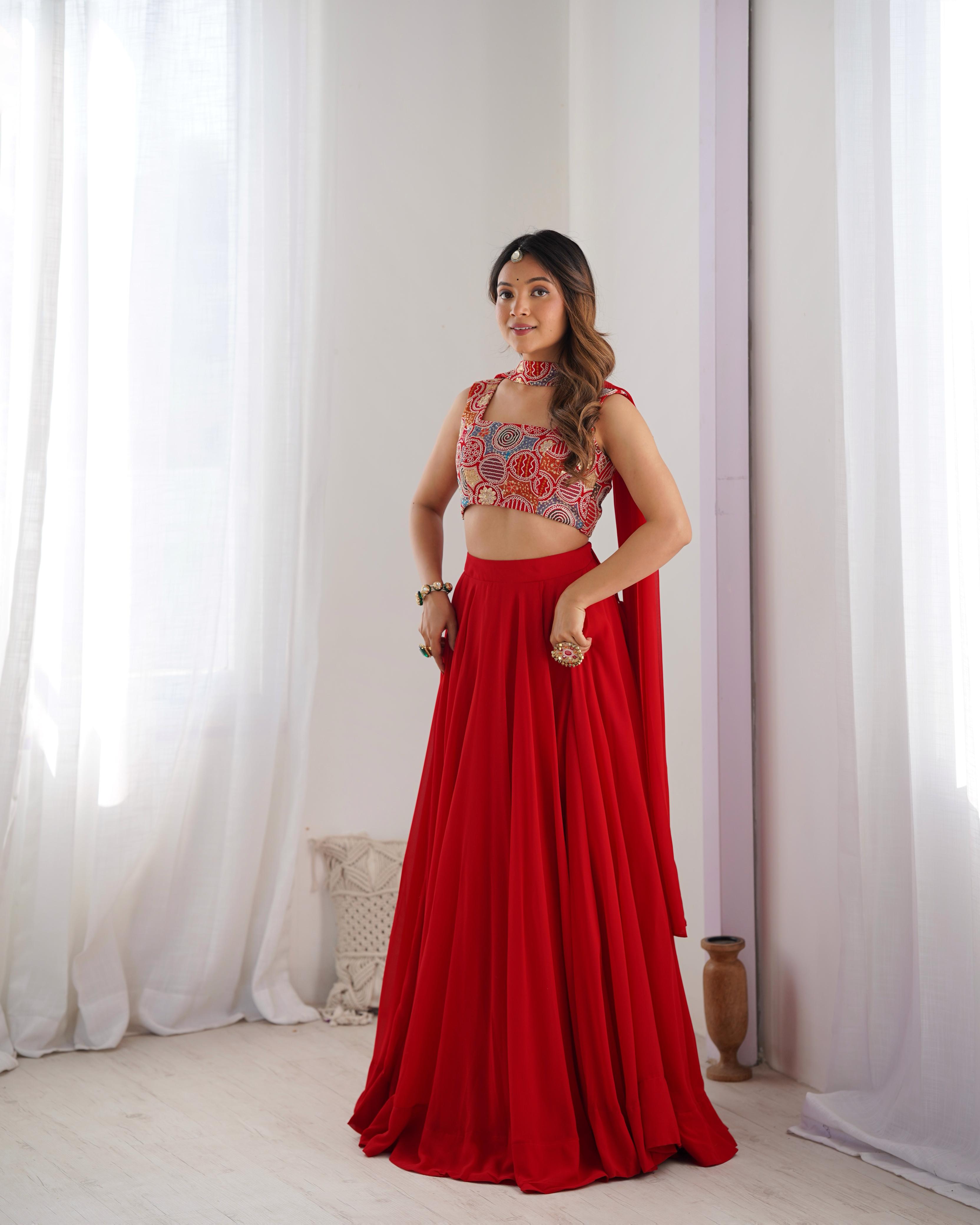 Red Beautiful Design And Super Lehenga Choli
