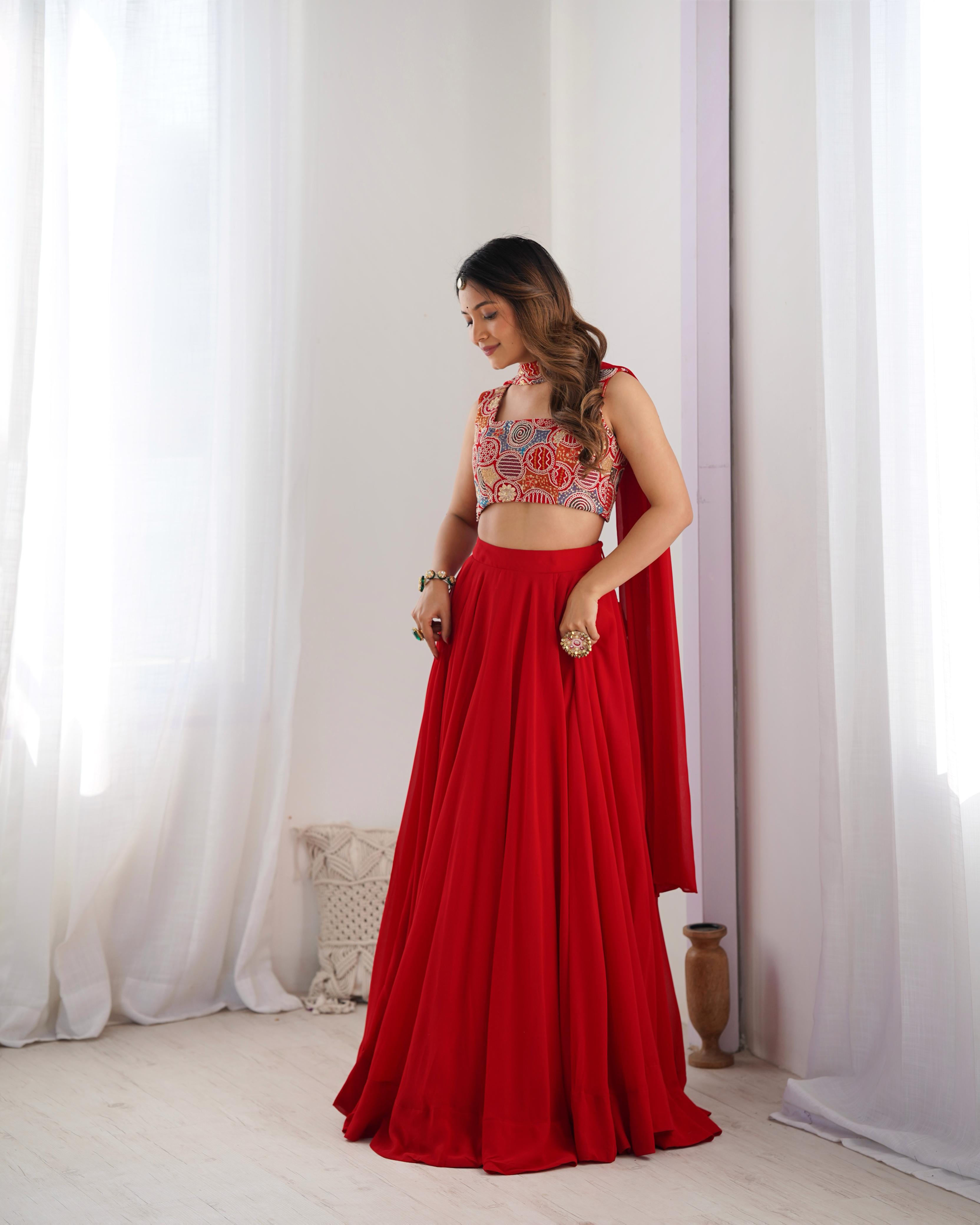Red Beautiful Design And Super Lehenga Choli