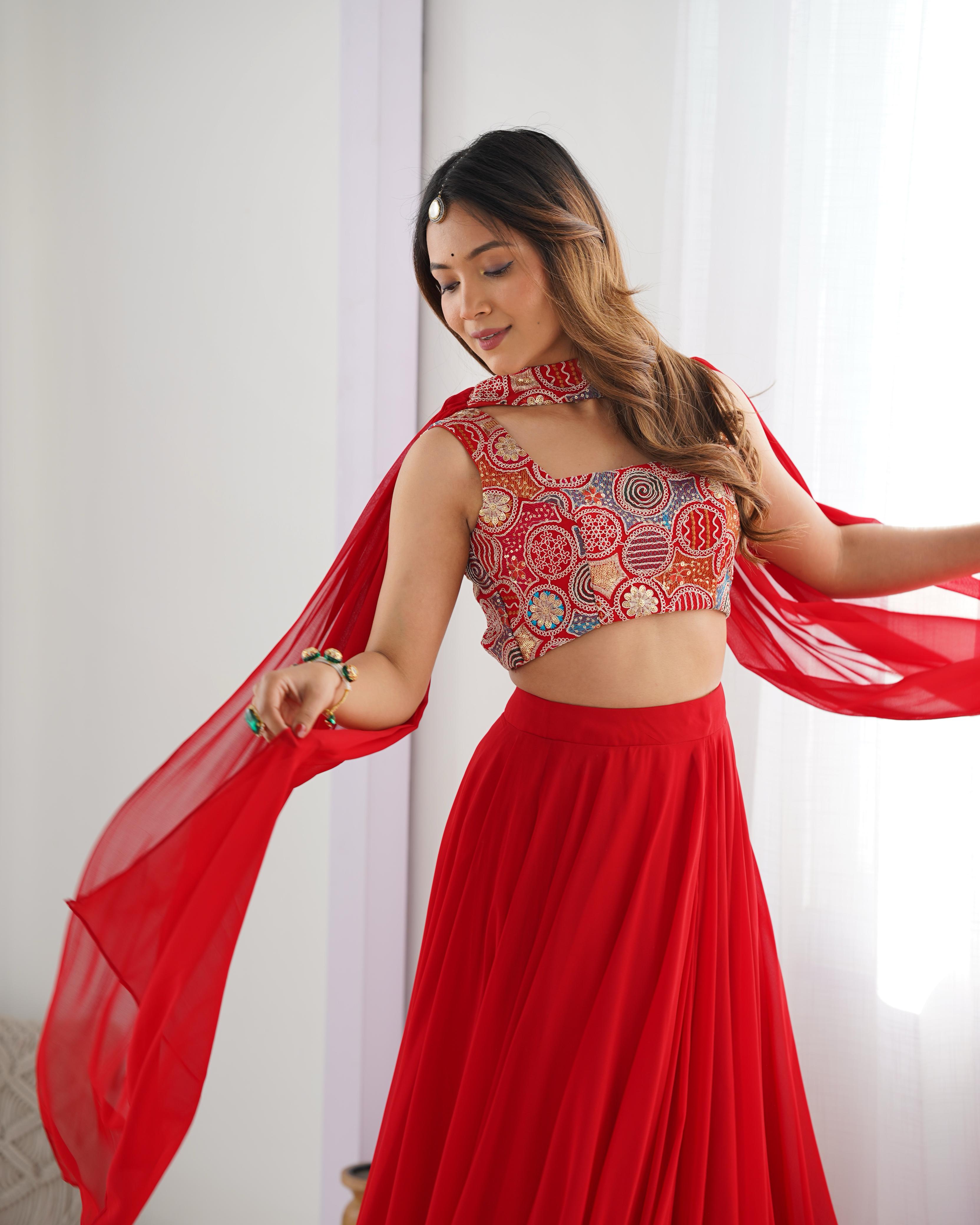 Red Beautiful Design And Super Lehenga Choli