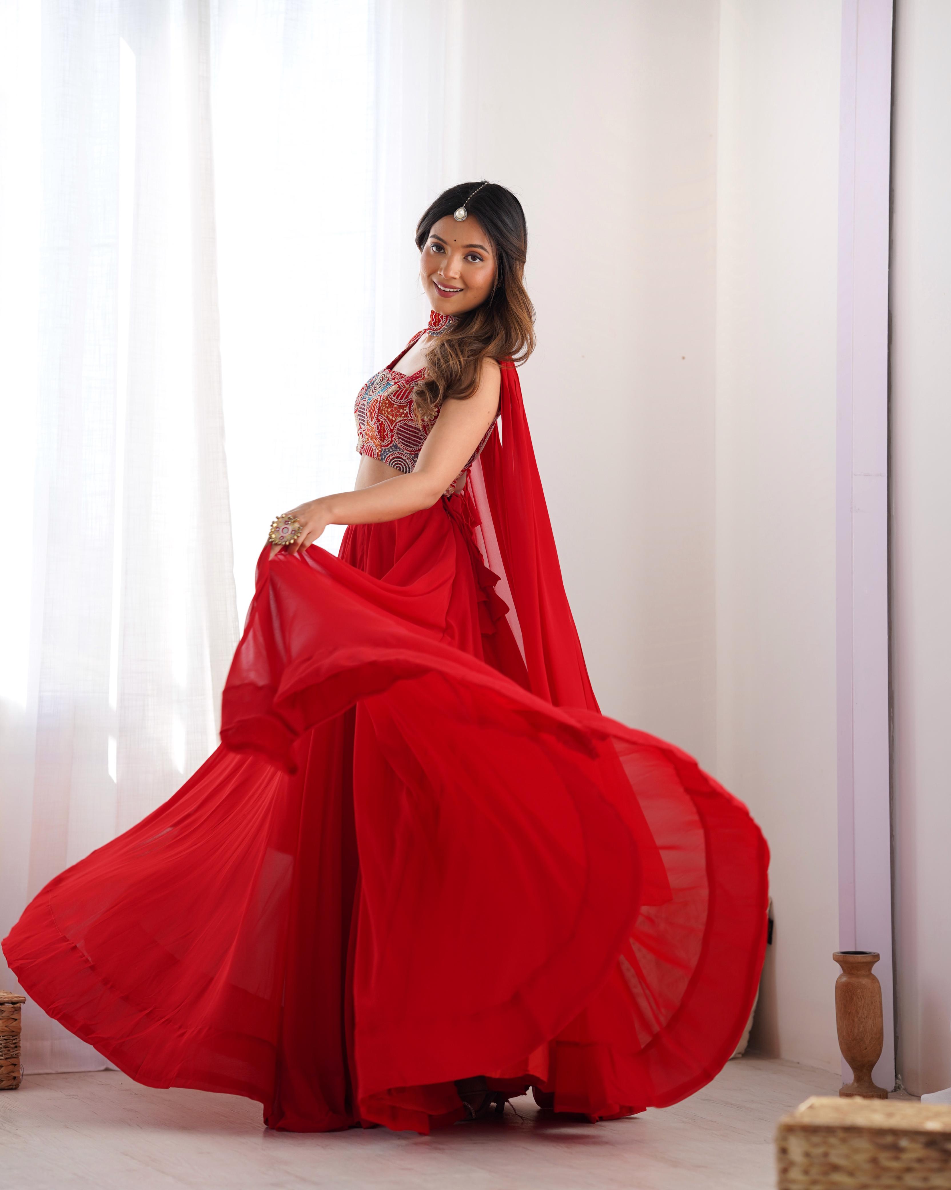 Red Beautiful Design And Super Lehenga Choli