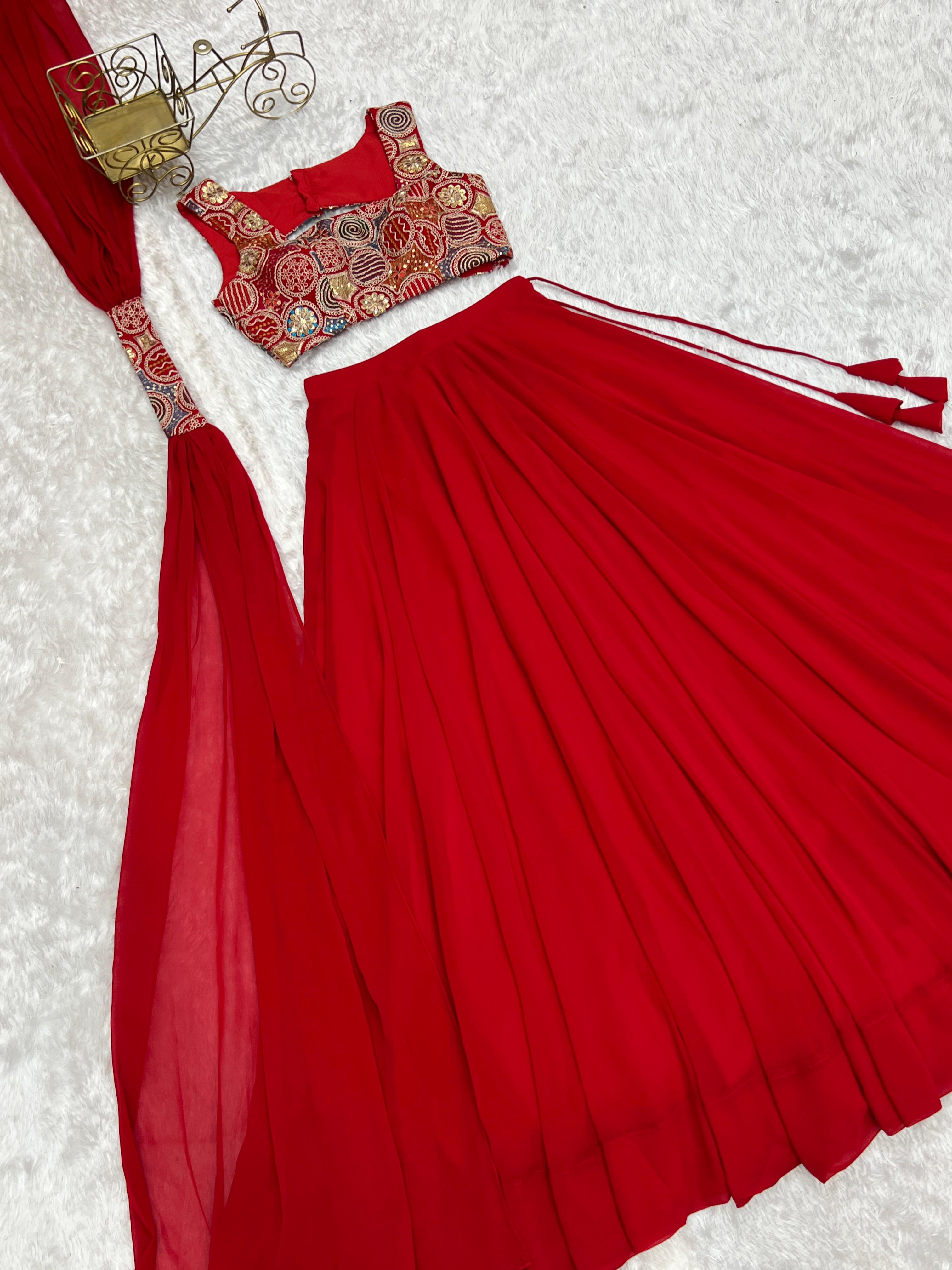 Red Beautiful Design And Super Lehenga Choli