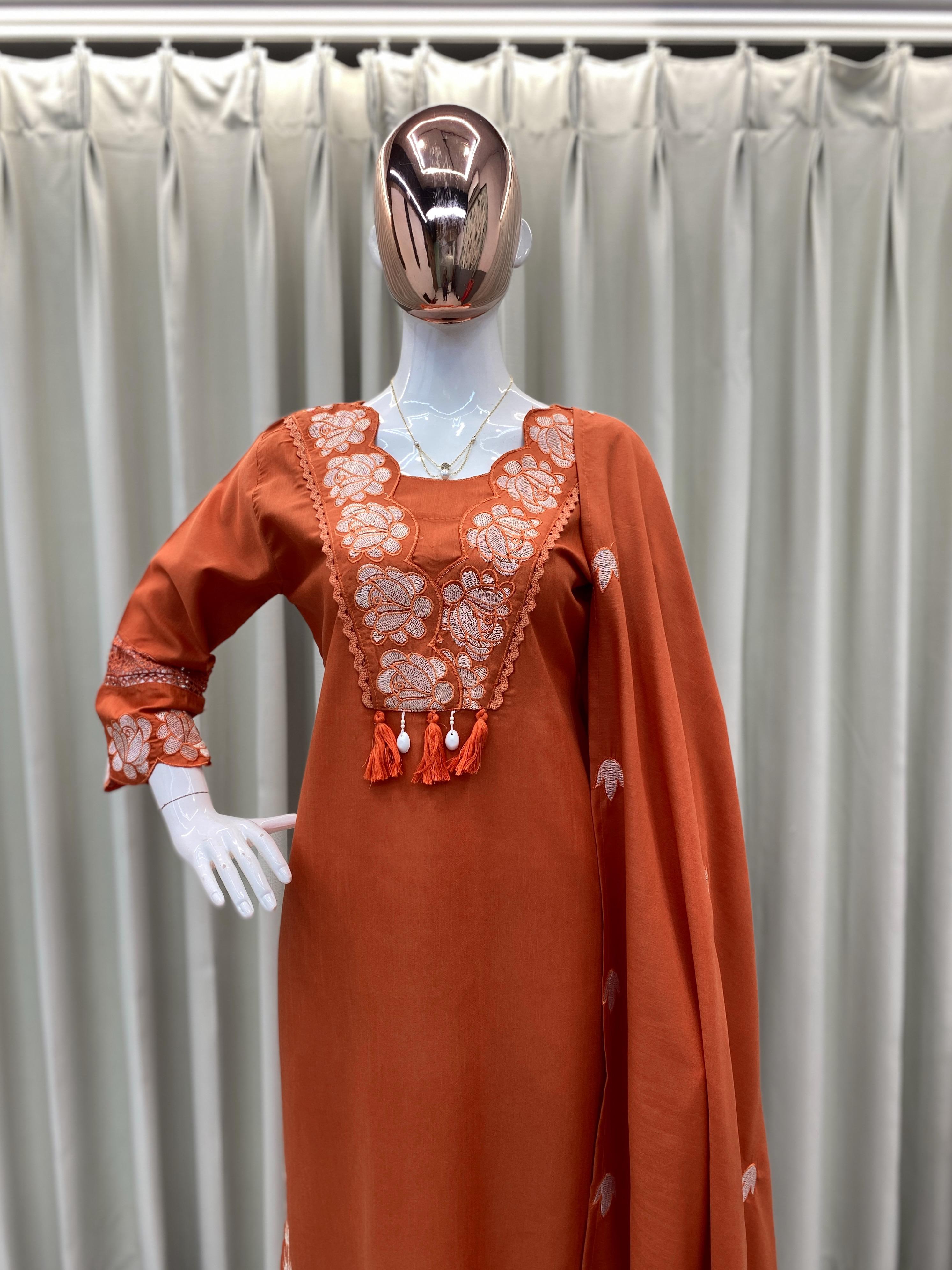 DESIGNER WEAR EXCLUSIVE AND COMFORTABLE SUIT IN REYON SLUB COTTON FABRIC TOP PANT WITH DUPATTA PAIR