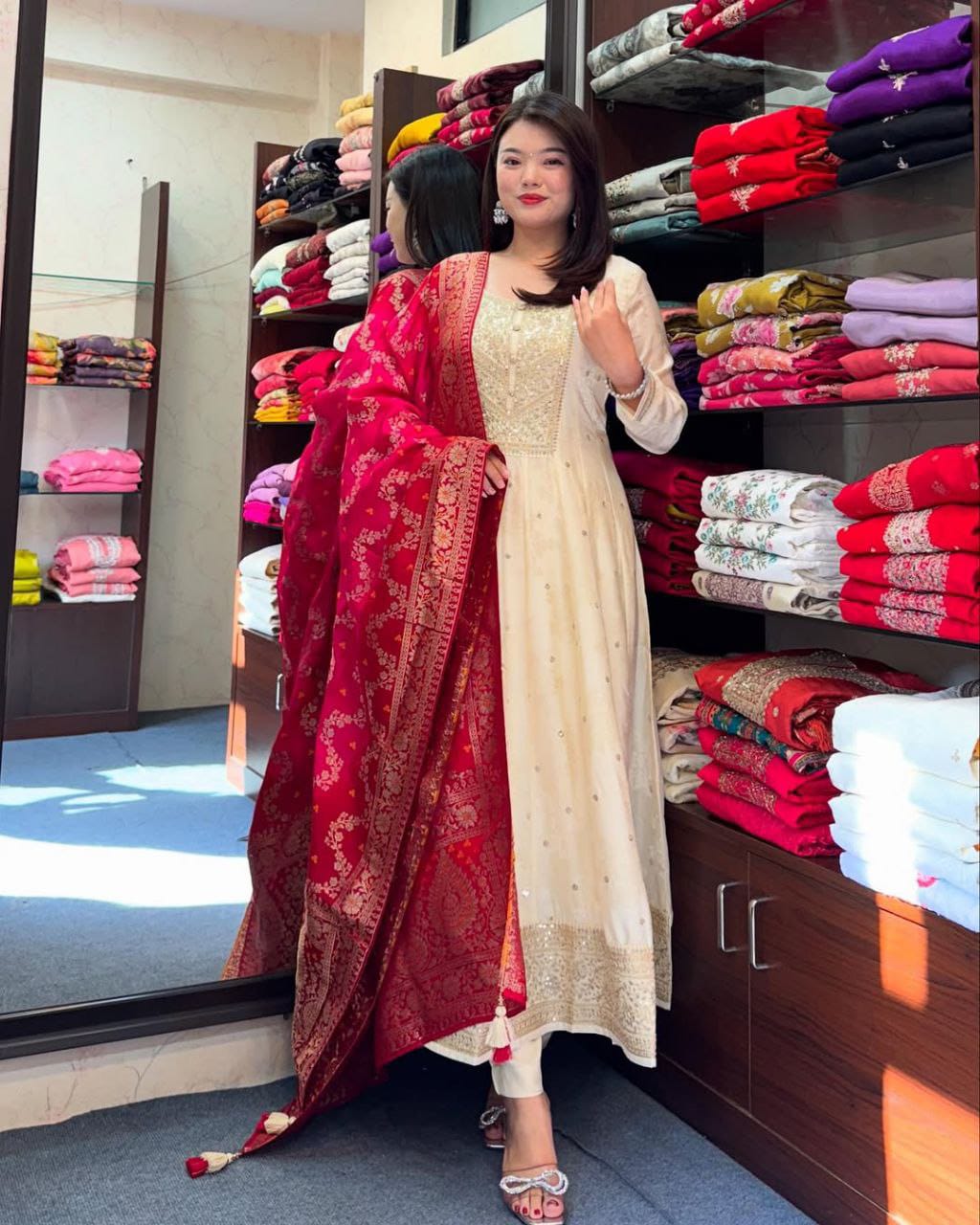 Anarkali Flared Kurti Pant Dupatta Set✨