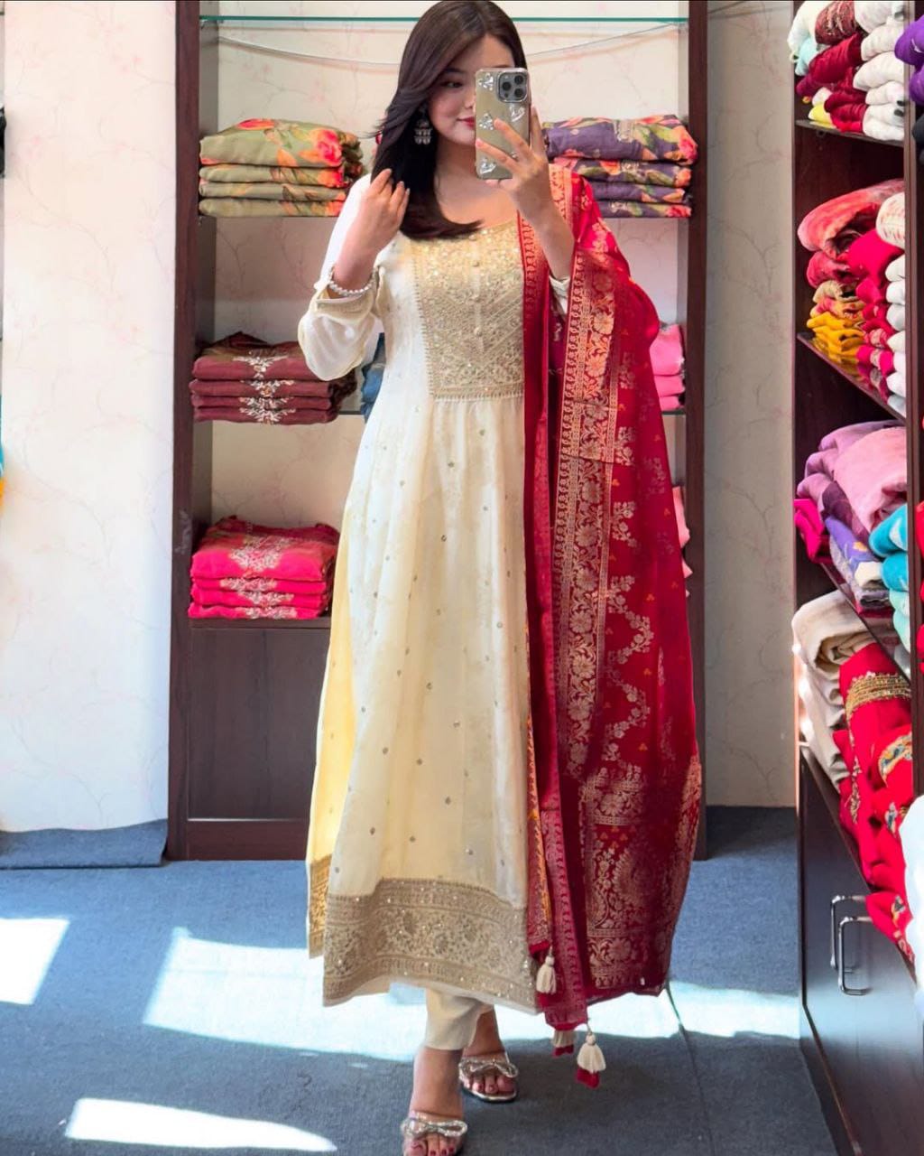 Anarkali Flared Kurti Pant Dupatta Set✨