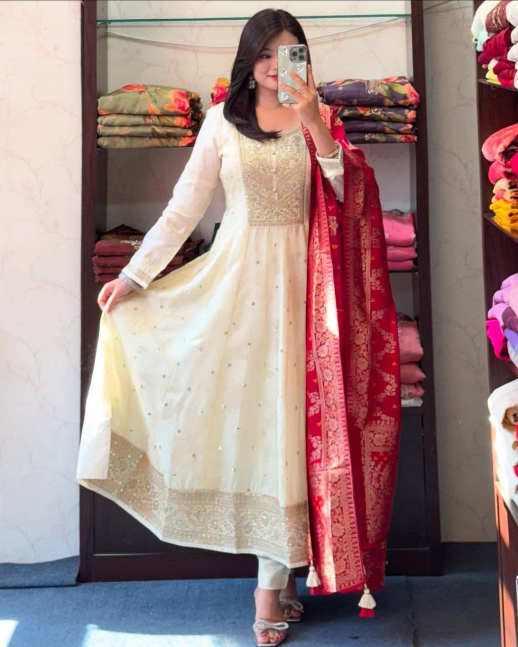 Anarkali Flared Kurti Pant Dupatta Set✨
