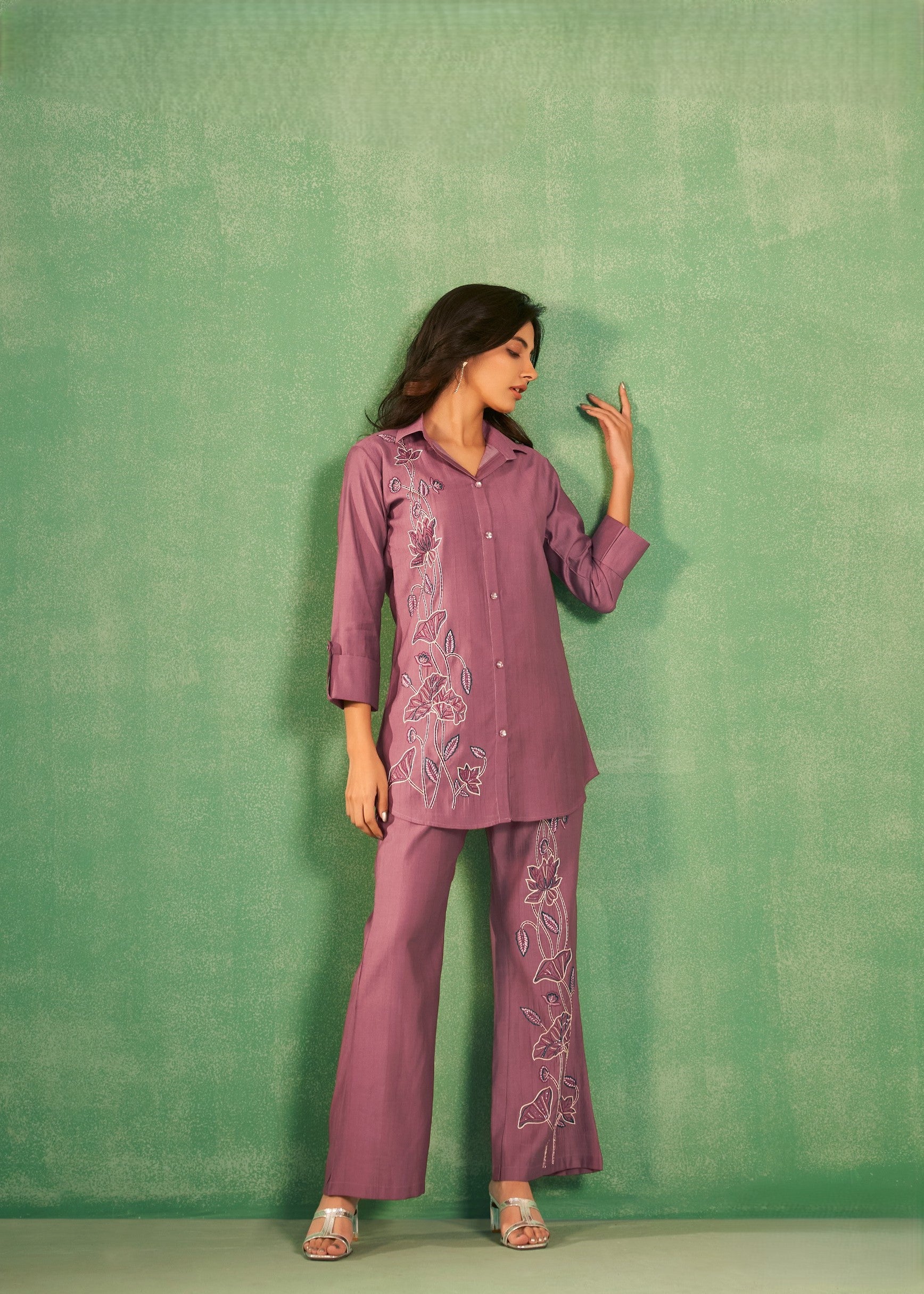 New Shiksha Handwork Pink Floral Design Co-ord Set