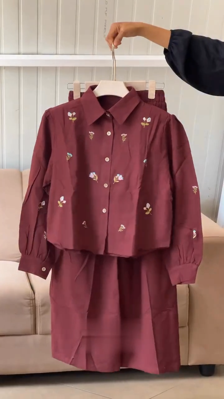 Trendy Floral Co-ord Set | Maroon & Cream Designer Outfit