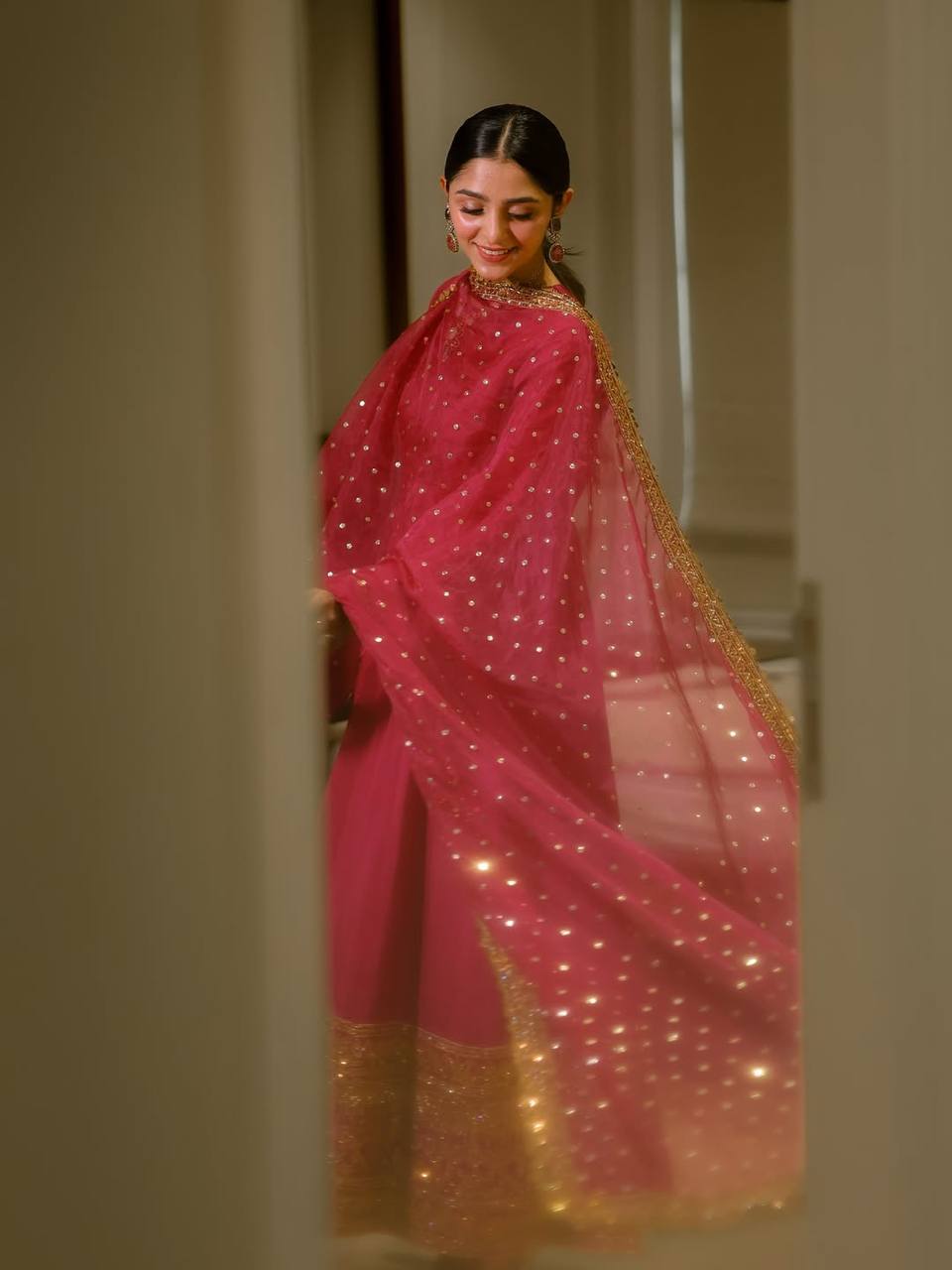 Royal Rani Pink Silk Anarkali Suit with Gold Border