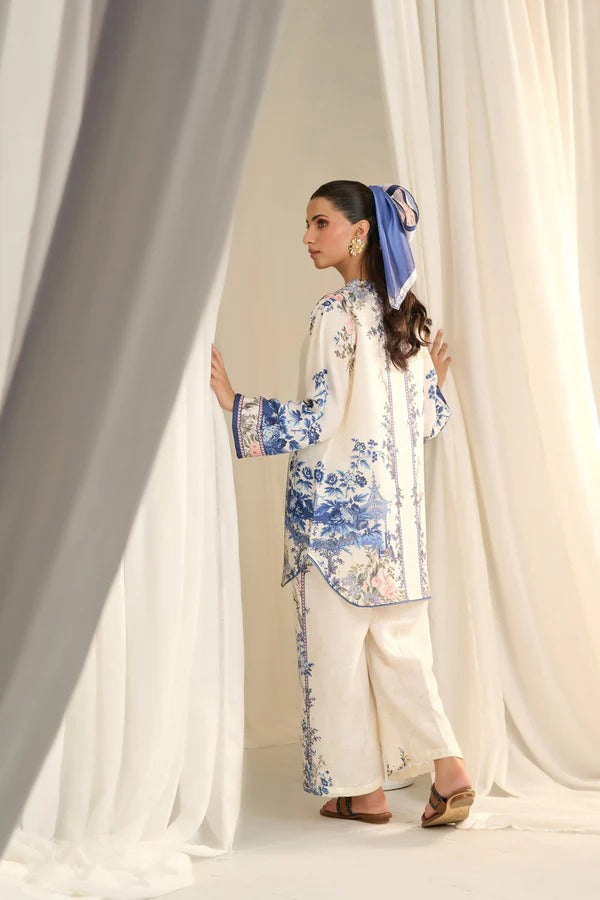 ELEGANT WHITE PRINTED COTTON TWO-PIECE SUIT FOR WOMEN
