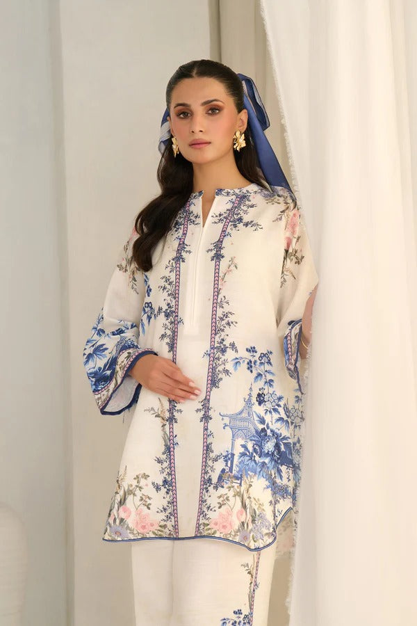 ELEGANT WHITE PRINTED COTTON TWO-PIECE SUIT FOR WOMEN