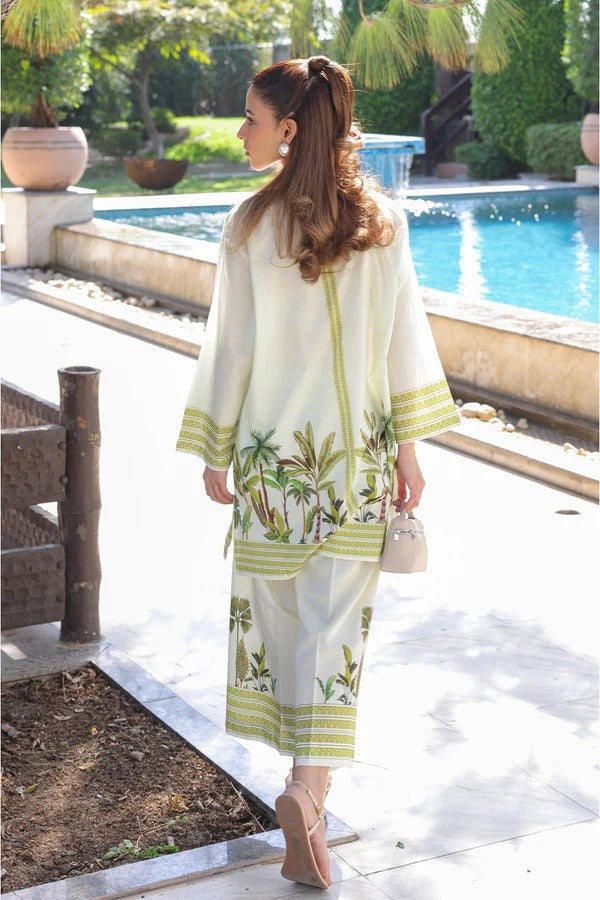 ELEGANT WHITE PRINTED COTTON TWO-PIECE SUIT FOR WOMEN