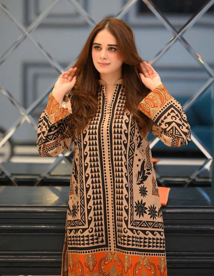 Elegant Beige & Black Printed 2-Piece DESIGN PRINTED CO-ORD SET