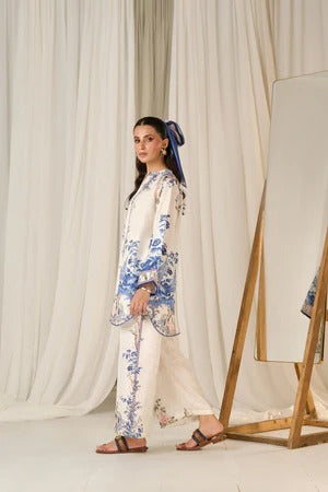 ELEGANT WHITE PRINTED COTTON TWO-PIECE SUIT FOR WOMEN