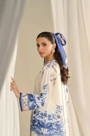 ELEGANT WHITE PRINTED COTTON TWO-PIECE SUIT FOR WOMEN