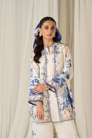 ELEGANT WHITE PRINTED COTTON TWO-PIECE SUIT FOR WOMEN