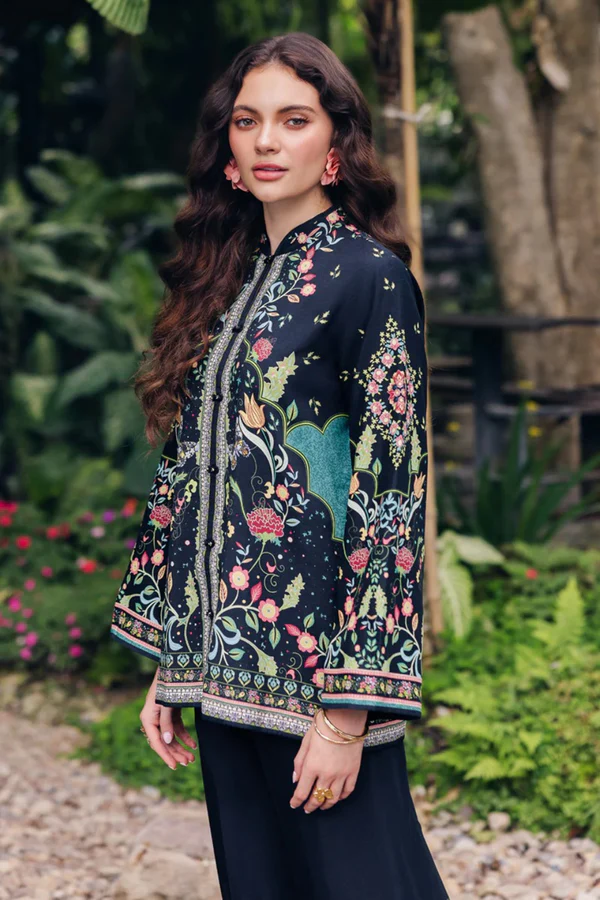 BLACK FLORAL PRINTED TWO-PIECE LUXURY SUIT FOR WOMEN
