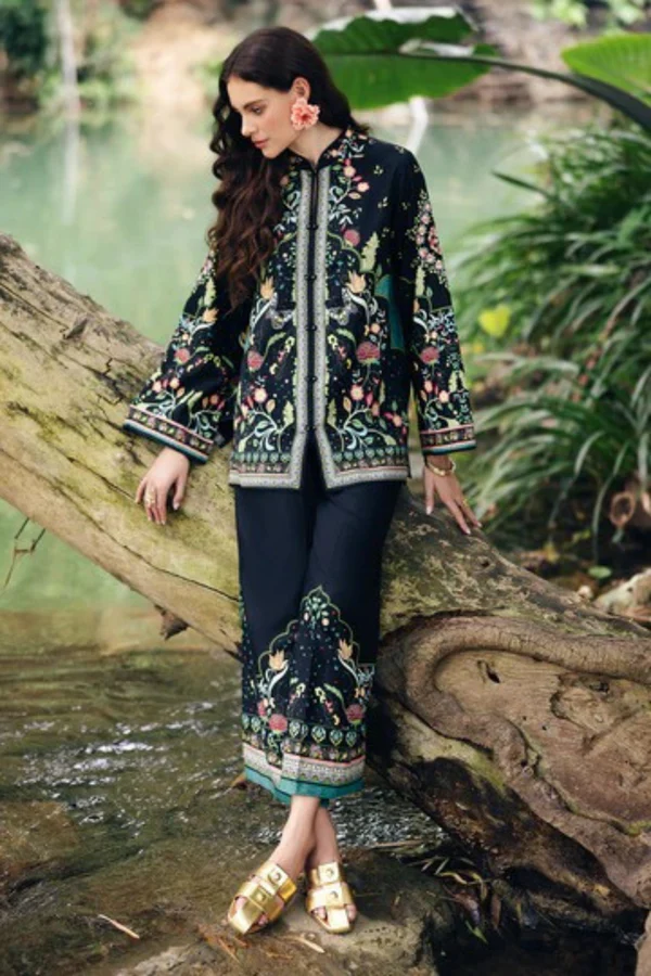 BLACK FLORAL PRINTED TWO-PIECE LUXURY SUIT FOR WOMEN