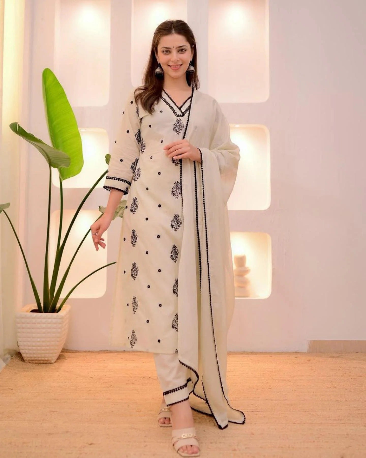Grace in Simplicity – Classic Cream & Black Embroidered Kurta Ensemble