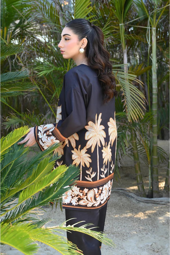 BLACK TROPICAL PRINTED TWO-PIECE COTTON SUIT FOR WOMEN